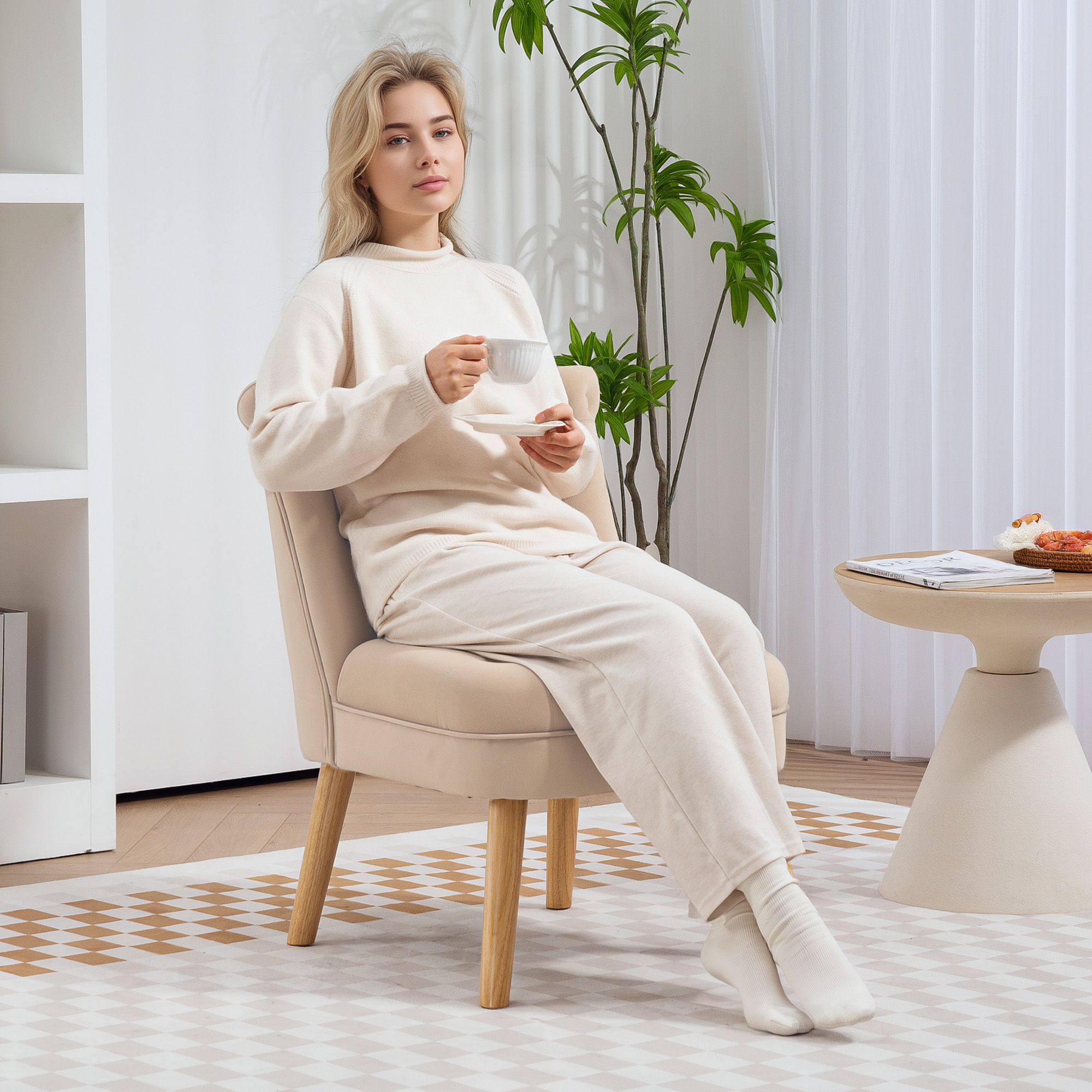HOMCOM Samt Wohnzimmer- und Esszimmerstuhl mit gepolstertem Sitz, Sessel mi günstig online kaufen