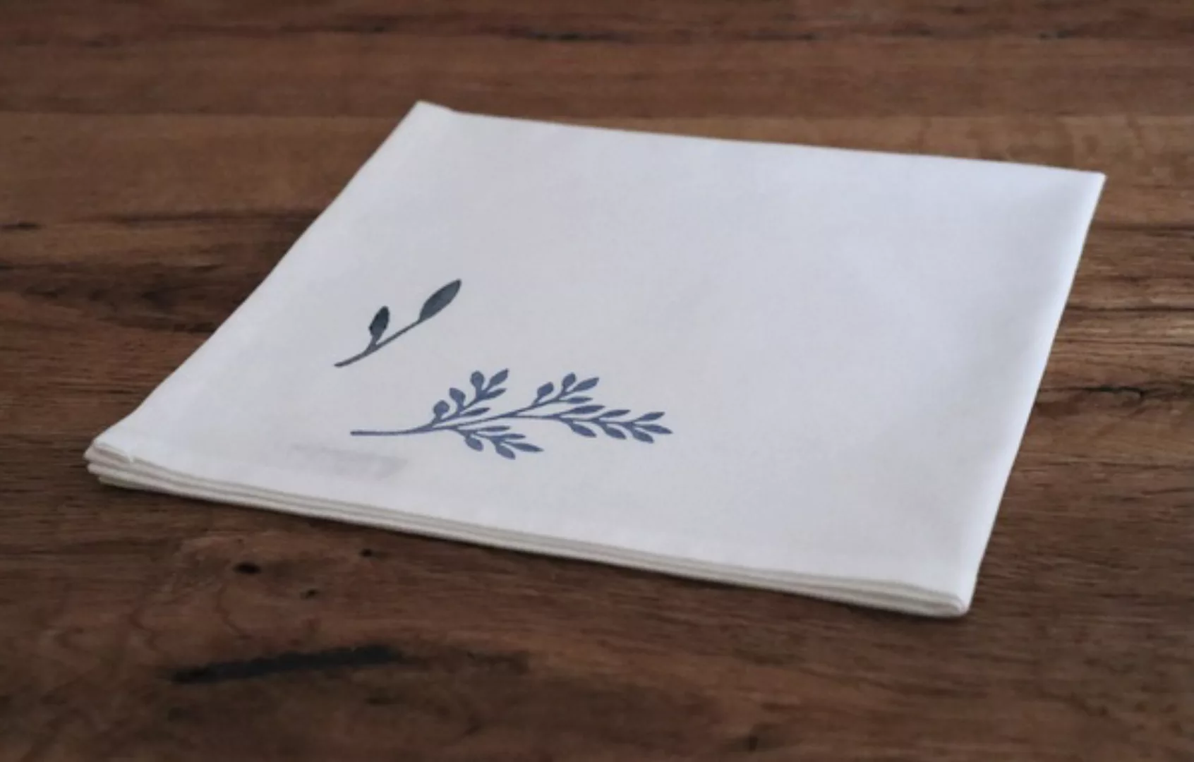 Stoffserviette Und Stofftasche "Blaue Wildblumen" Handbedruckt günstig online kaufen