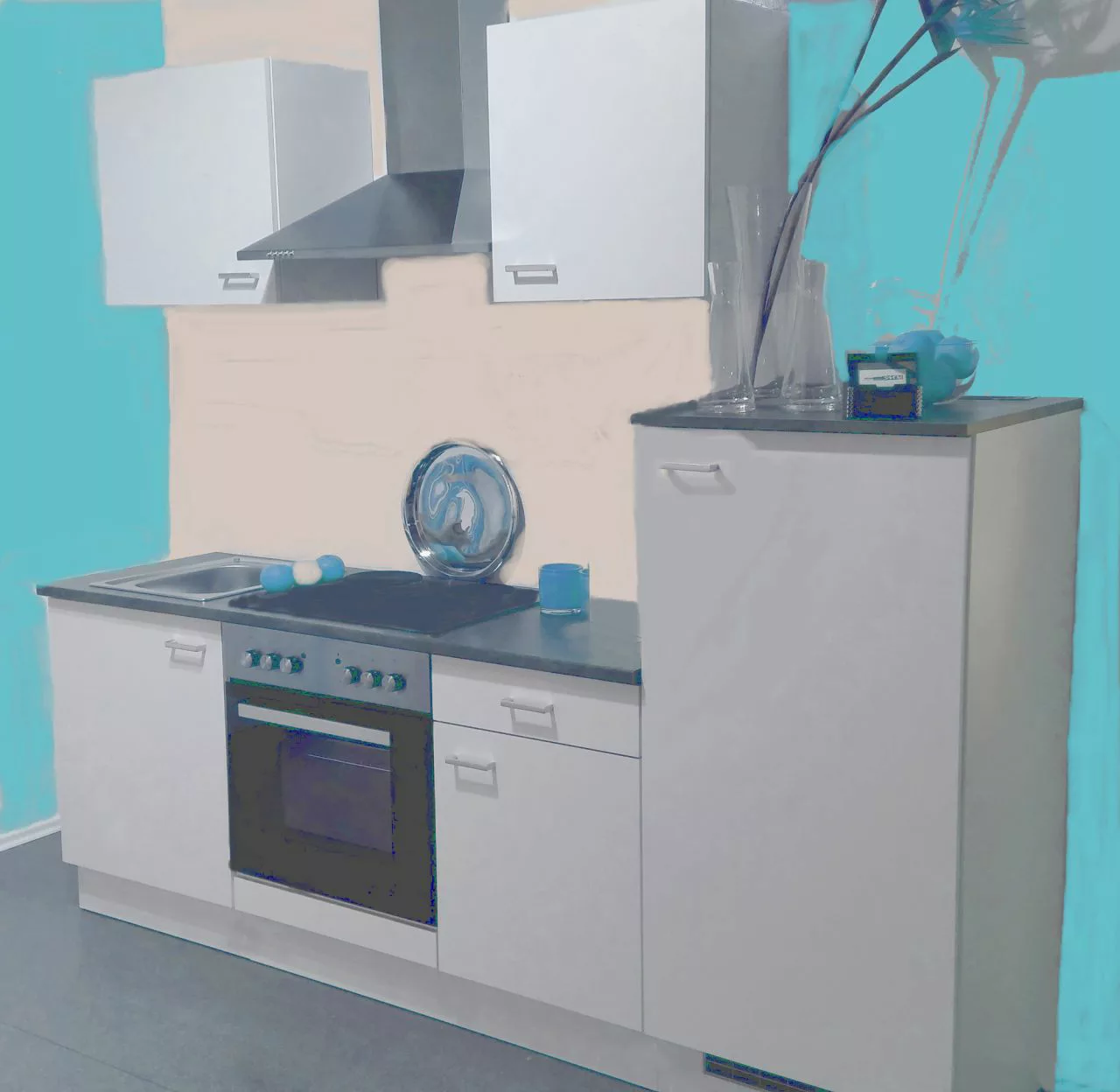Einbauküche MANKAWHITE 26 Küche - Schränke montiert/ Küchenzeile 200 cm mit günstig online kaufen