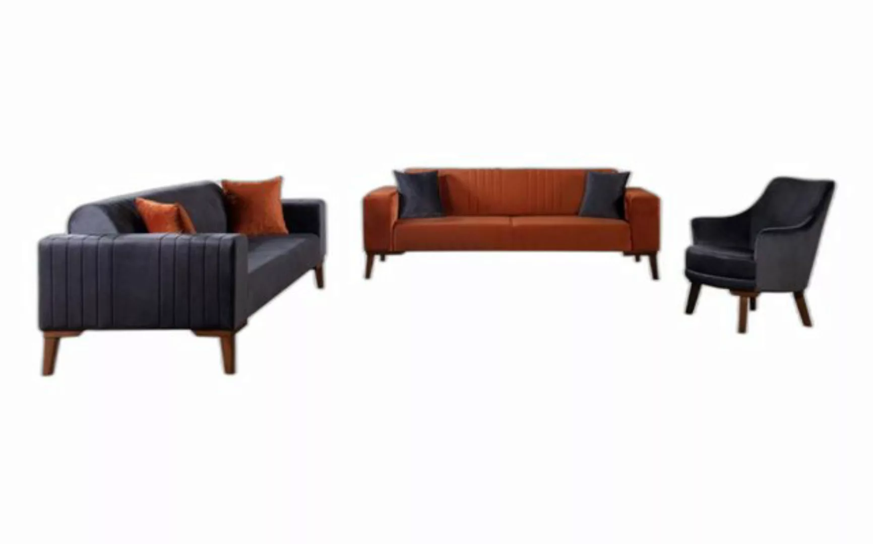 Xlmoebel Sofa Grau Couch Set Sofa-Set Sofas 3+3+1 Polster Stoff 3-tlg., Her günstig online kaufen