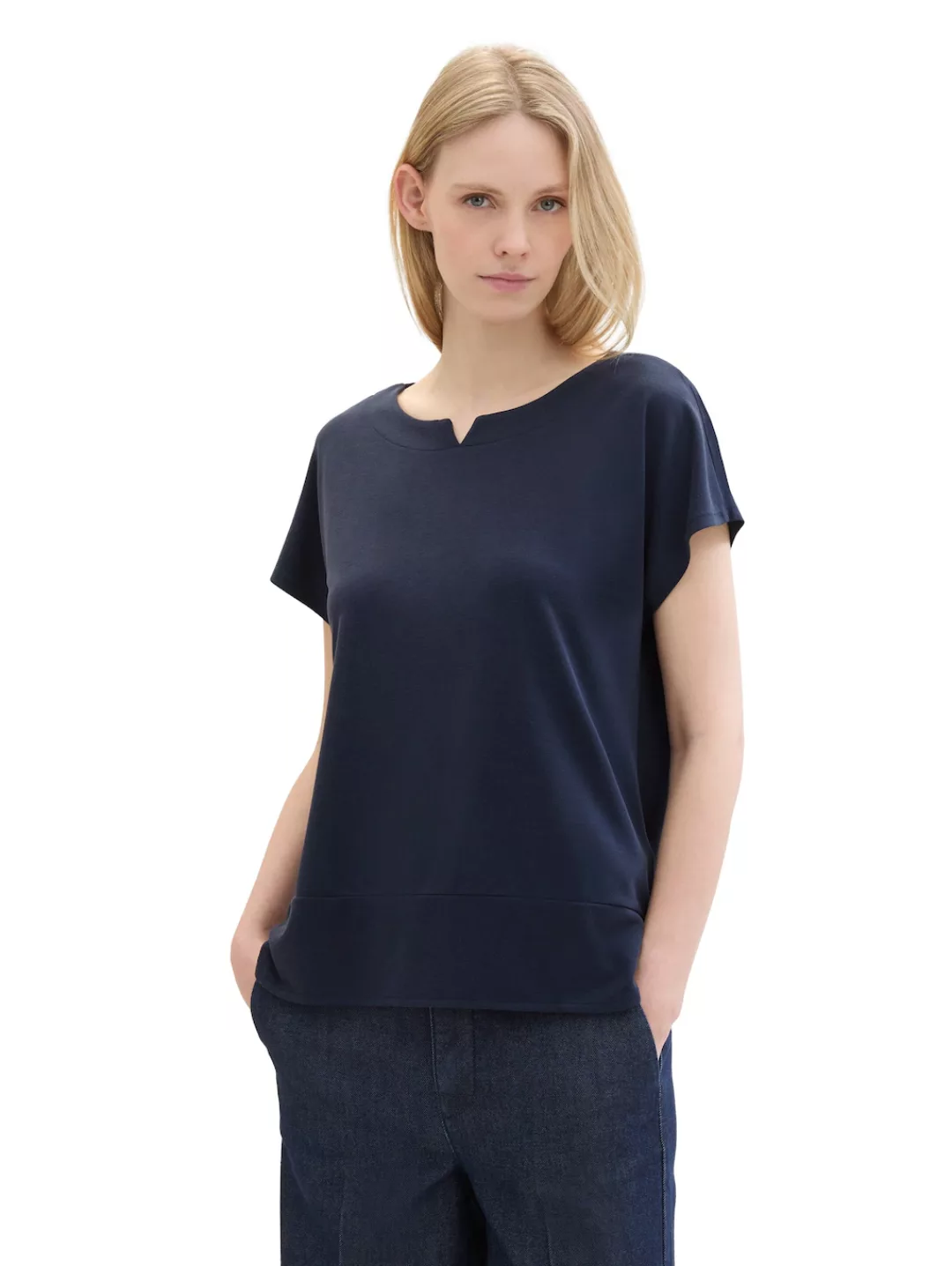 TOM TAILOR T-Shirt, mit geschlitztem Rundhalsaussschnitt günstig online kaufen