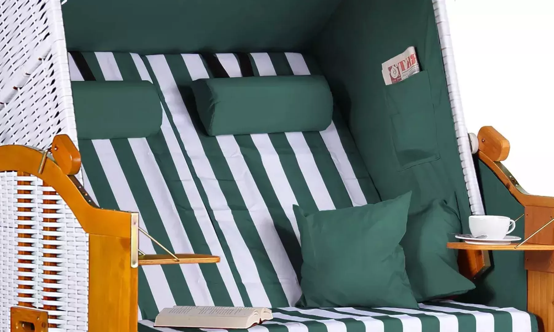 Strandkorb Baltic PE weiß Dessin Grün Weiß günstig online kaufen