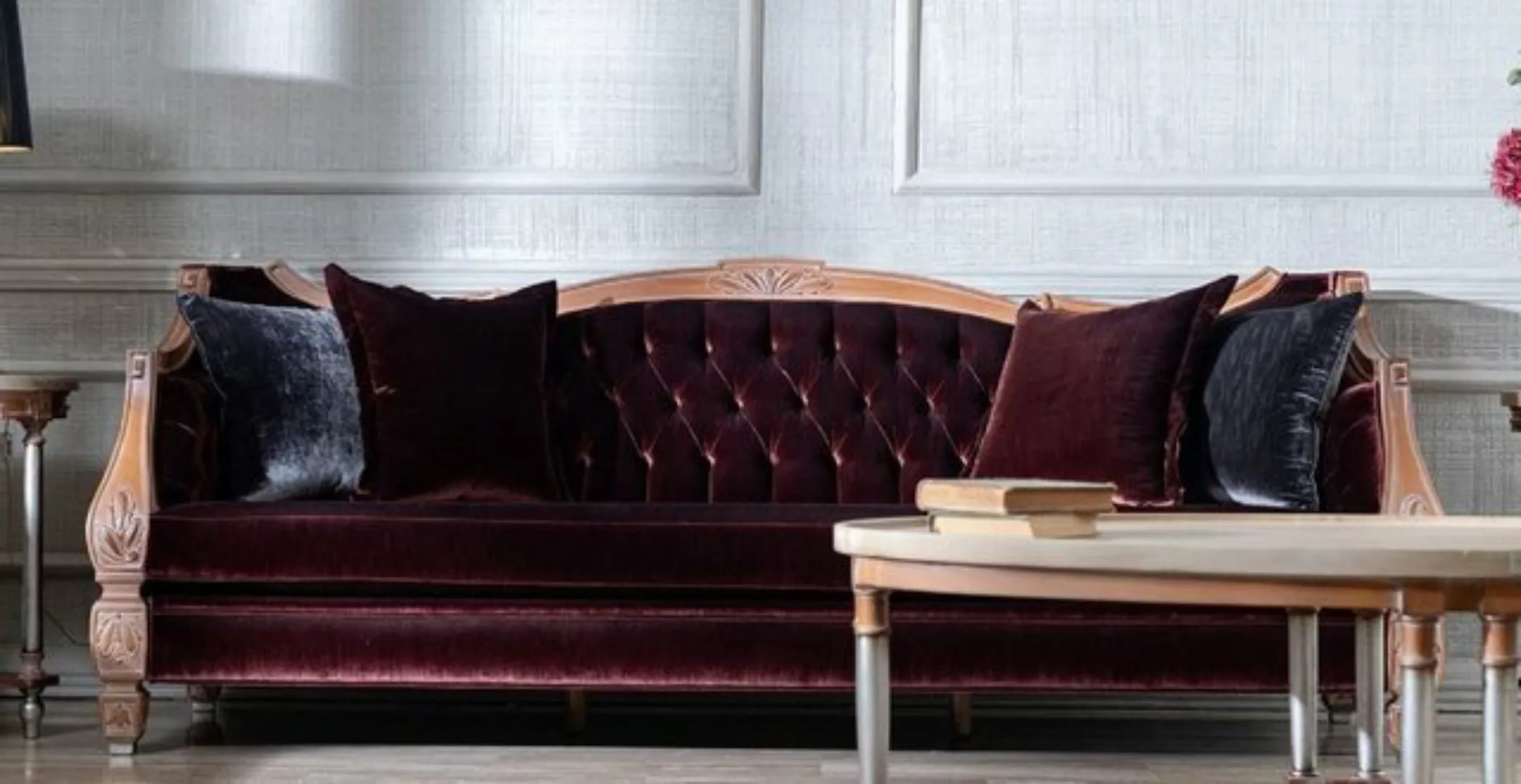Casa Padrino Sofa Luxus Barock Wohnzimmer Sofa Bordeauxrot / Beige - Prunkv günstig online kaufen