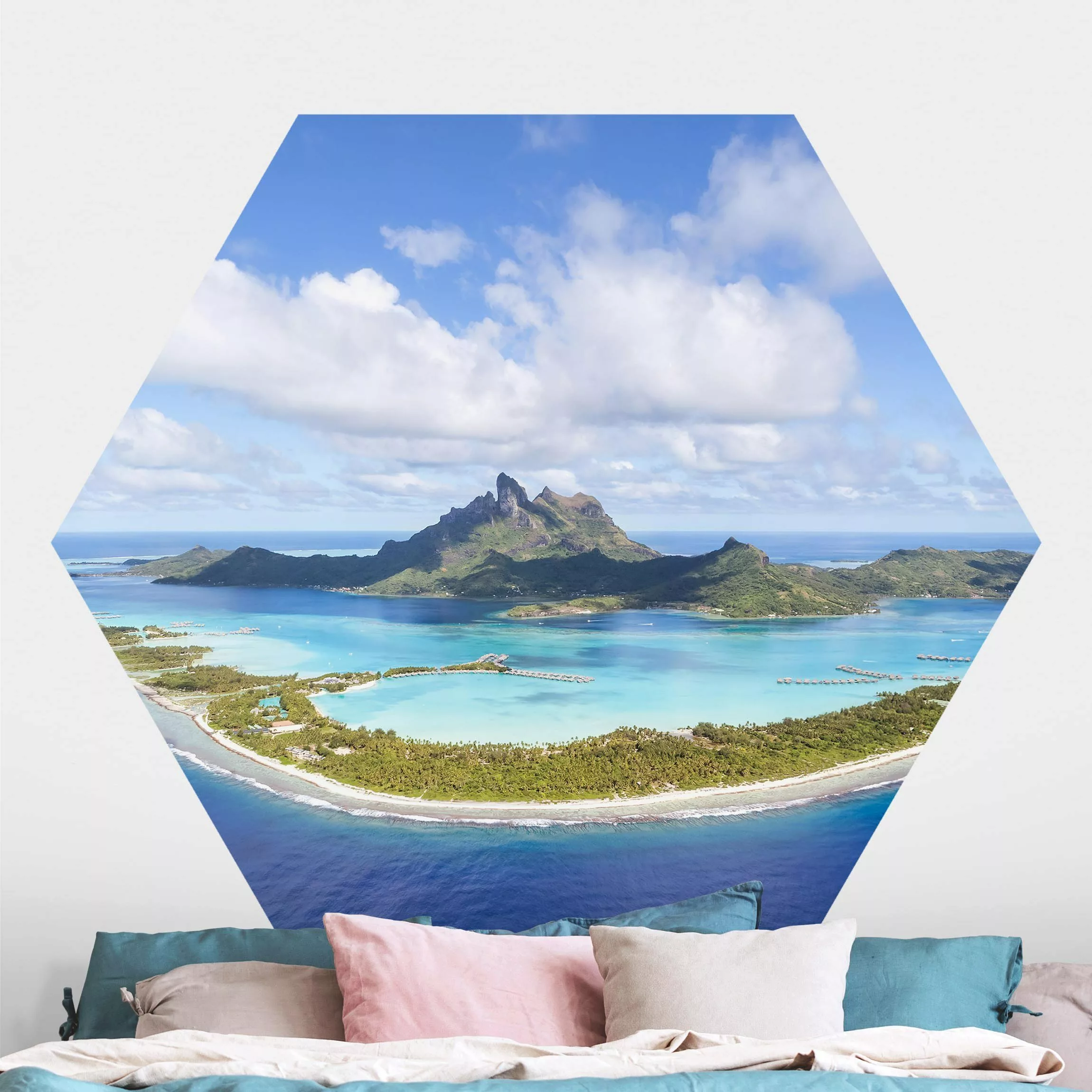 Hexagon Fototapete selbstklebend Inselparadies günstig online kaufen