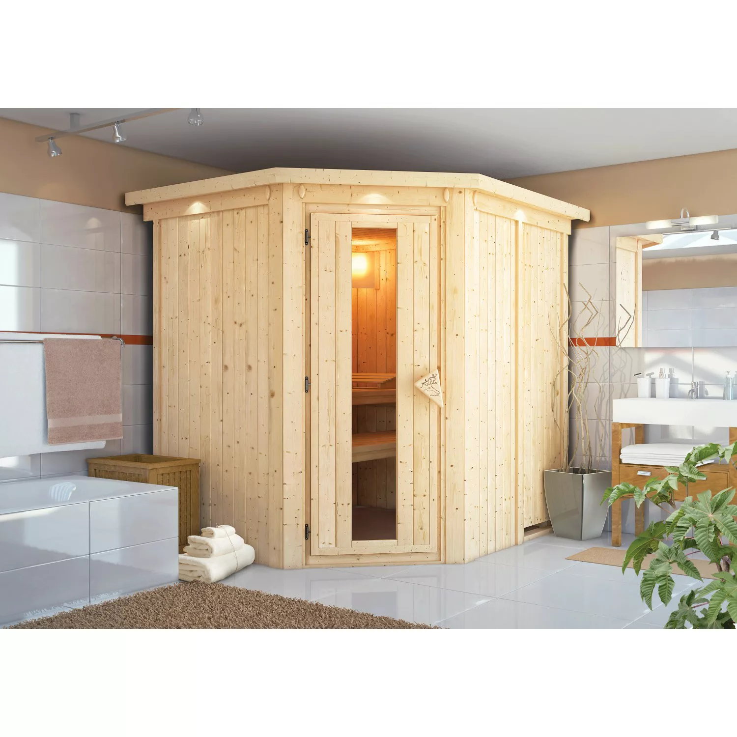 Sauna Loba inkl. Kranz-Set inkl. Ofen 3,6 kW integr. Strg. günstig online kaufen