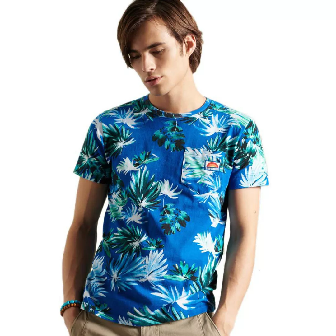 Superdry Allover Print Pocket Kurzarm T-shirt S Brush Palm Blue günstig online kaufen
