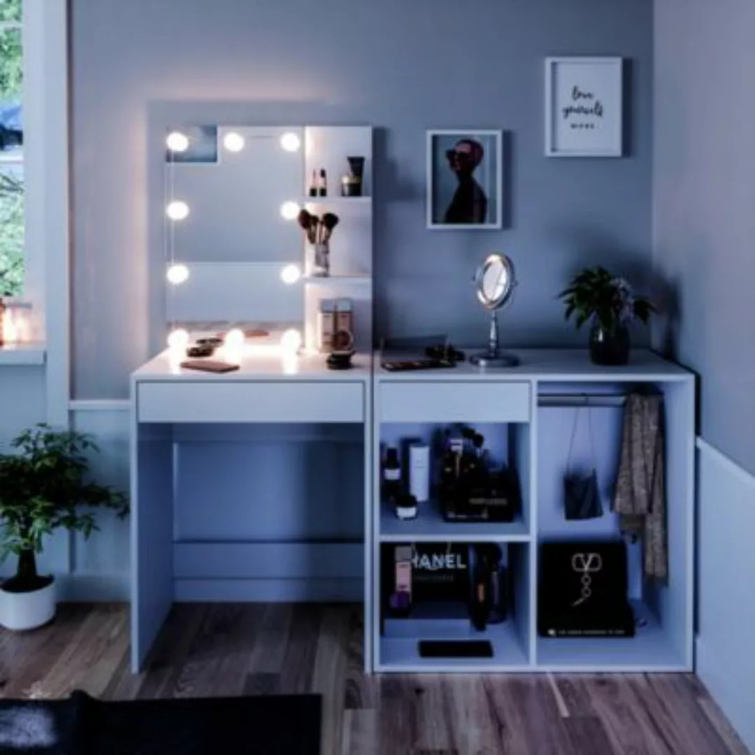 Vicco Schminktisch Frisiertisch Kommode Isabelle LED-Beleuchtung Beistellsc günstig online kaufen