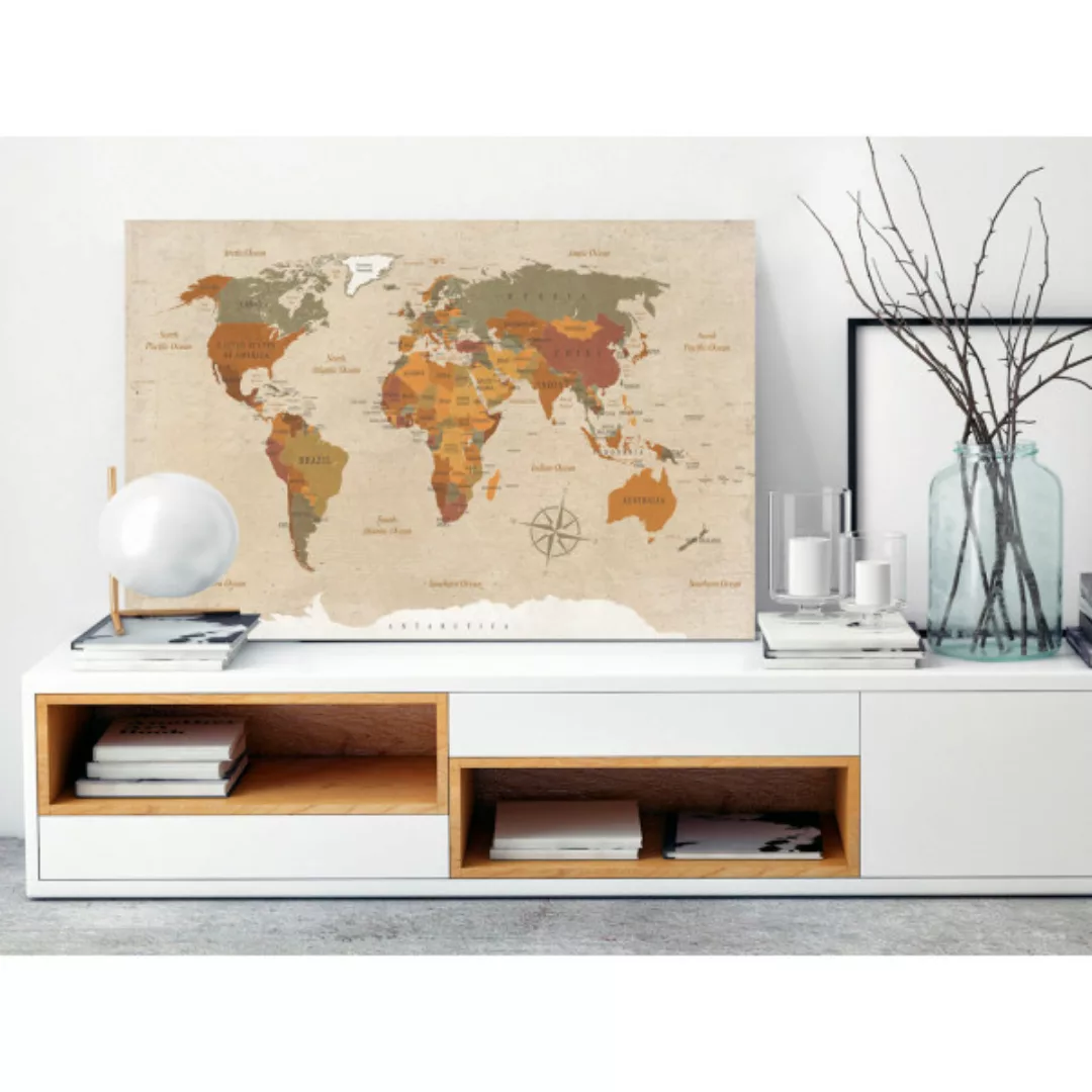 Leinwandbild World Map: Beige Chic XXL günstig online kaufen