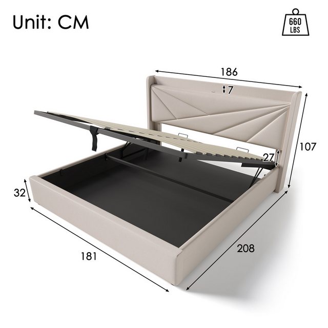 Rosaking Polsterbett Doppelbett Stauraum Bettkasten mit USB Typ C Ladefunkt günstig online kaufen