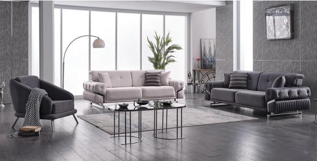 Xlmoebel Sofa Wohnzimmer-Sofa-Set in Grau mit Dreisitzer und Sessel, 3-teil günstig online kaufen