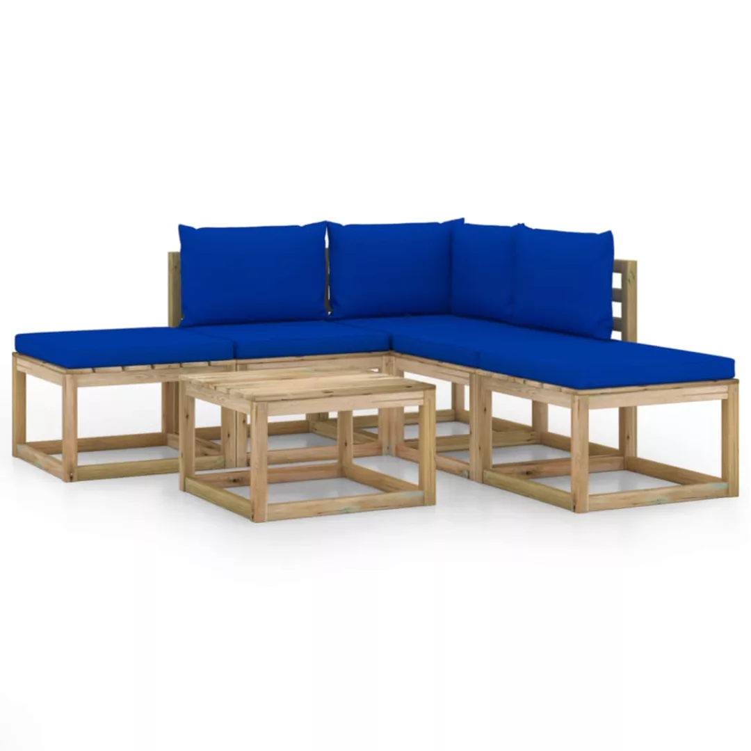 6-tlg. Garten-lounge-set Mit Blauen Kissen günstig online kaufen