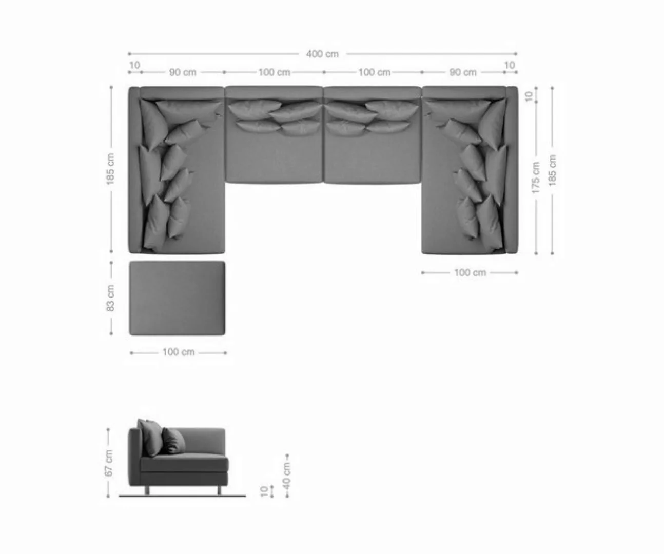 DELIFE Wohnlandschaft Clovis, XL Hellgrau Strukturstoff mit Hocker Wohnland günstig online kaufen