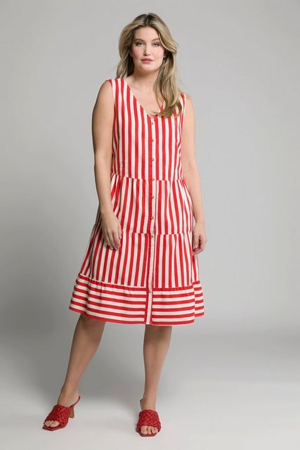 Ulla Popken Jerseykleid Kleid Leinenmix Streifen V-Ausschnitt ärmellos günstig online kaufen