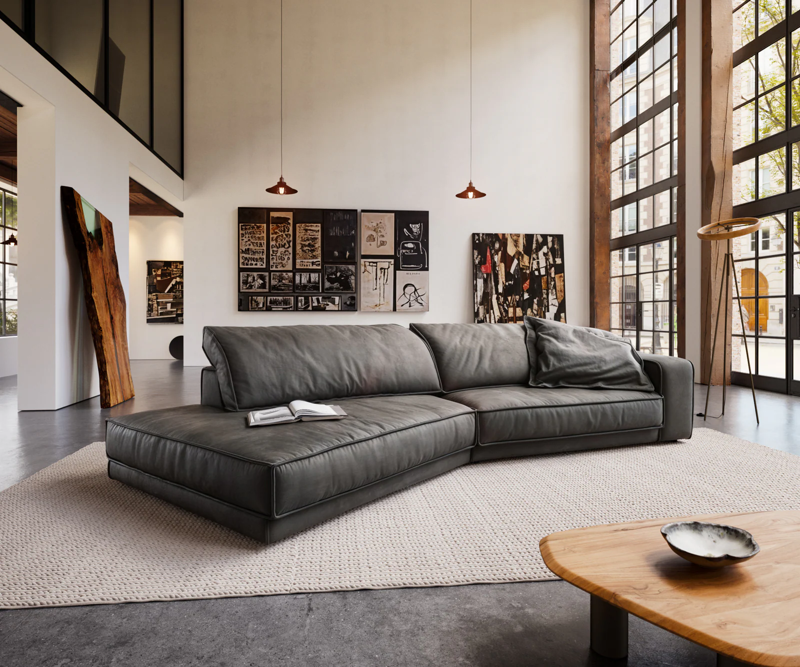 Big-Sofa Snoosh 400x150 cm Mikrofaser Schwarz Vintage Recamiere links günstig online kaufen