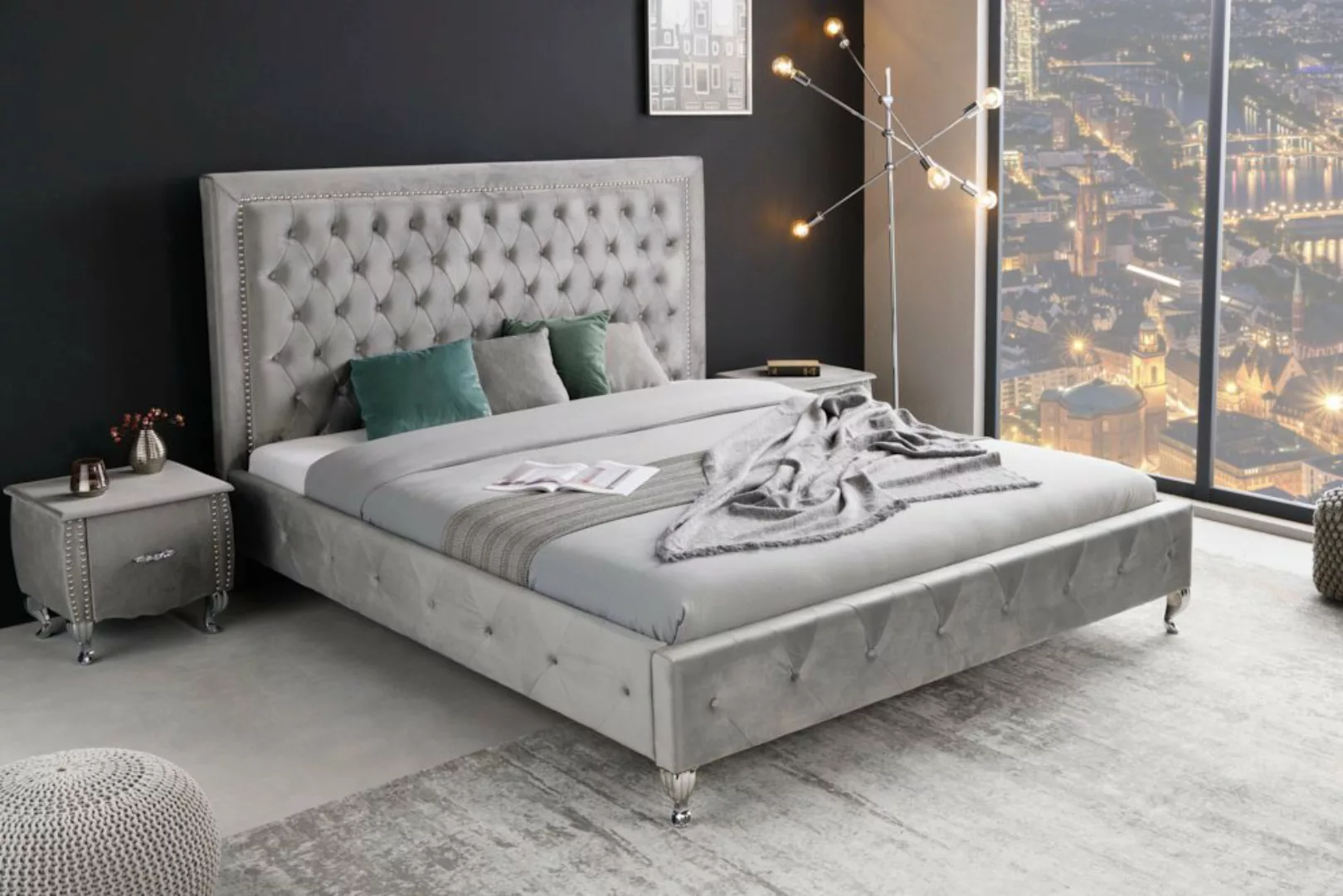 riess-ambiente Bett EXTRAVAGANCIA 180x200cm silbergrau, mit Samt-Bezug günstig online kaufen