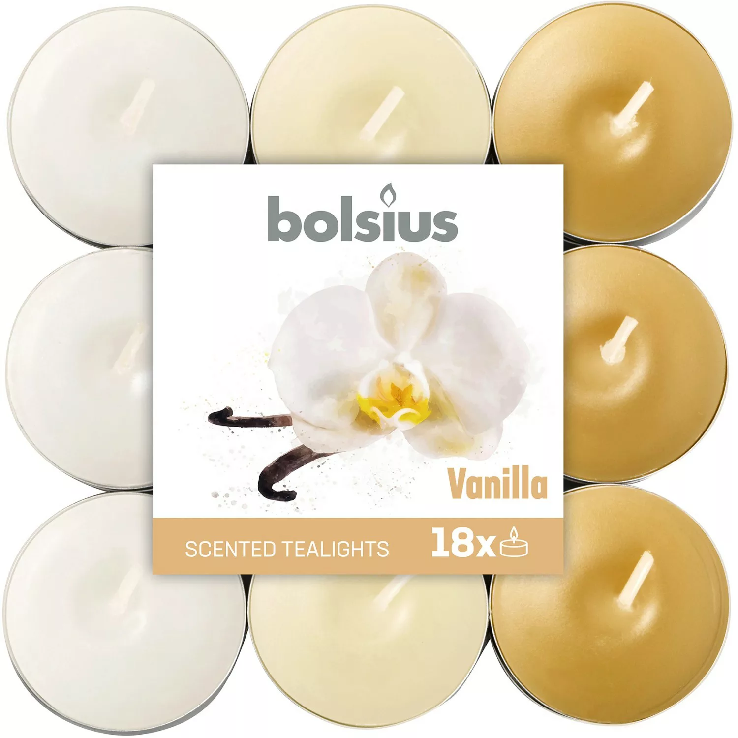 Bolsius Duftteelichter in drei Farben Vanille 18 Stück günstig online kaufen