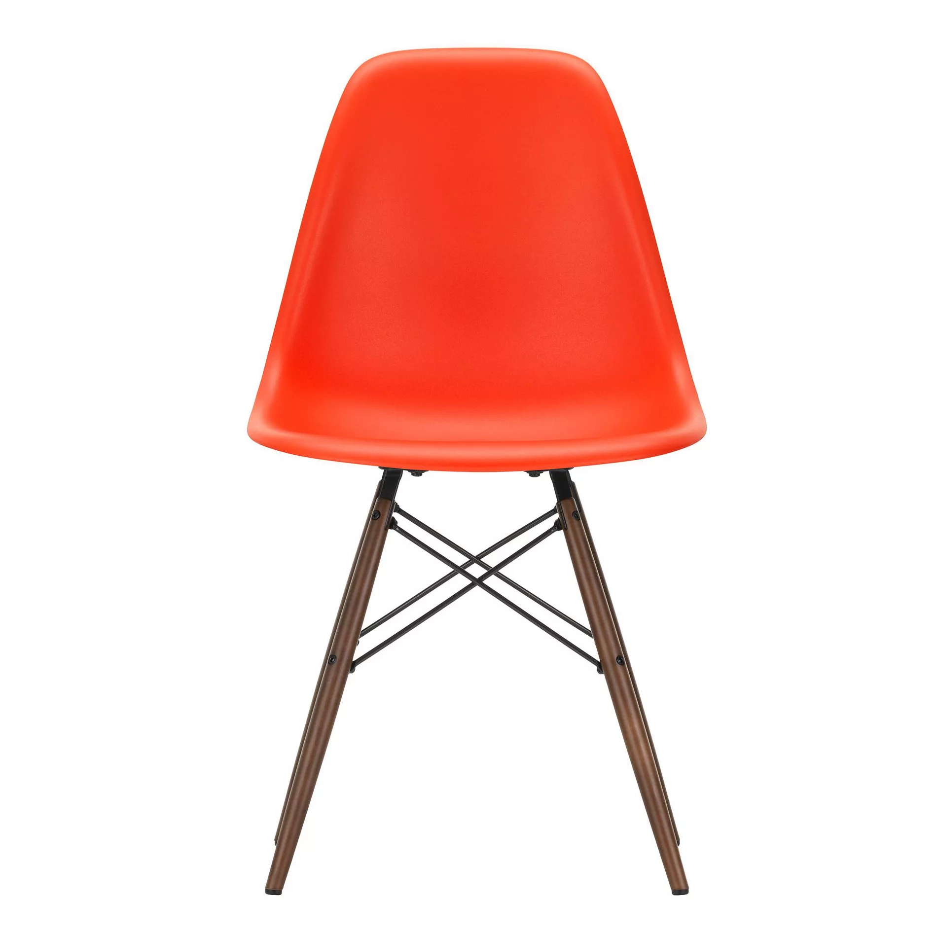 Vitra - Eames Plastic Side Chair DSW Gestell Ahorn dunkel - mohnrot/Sitzsch günstig online kaufen