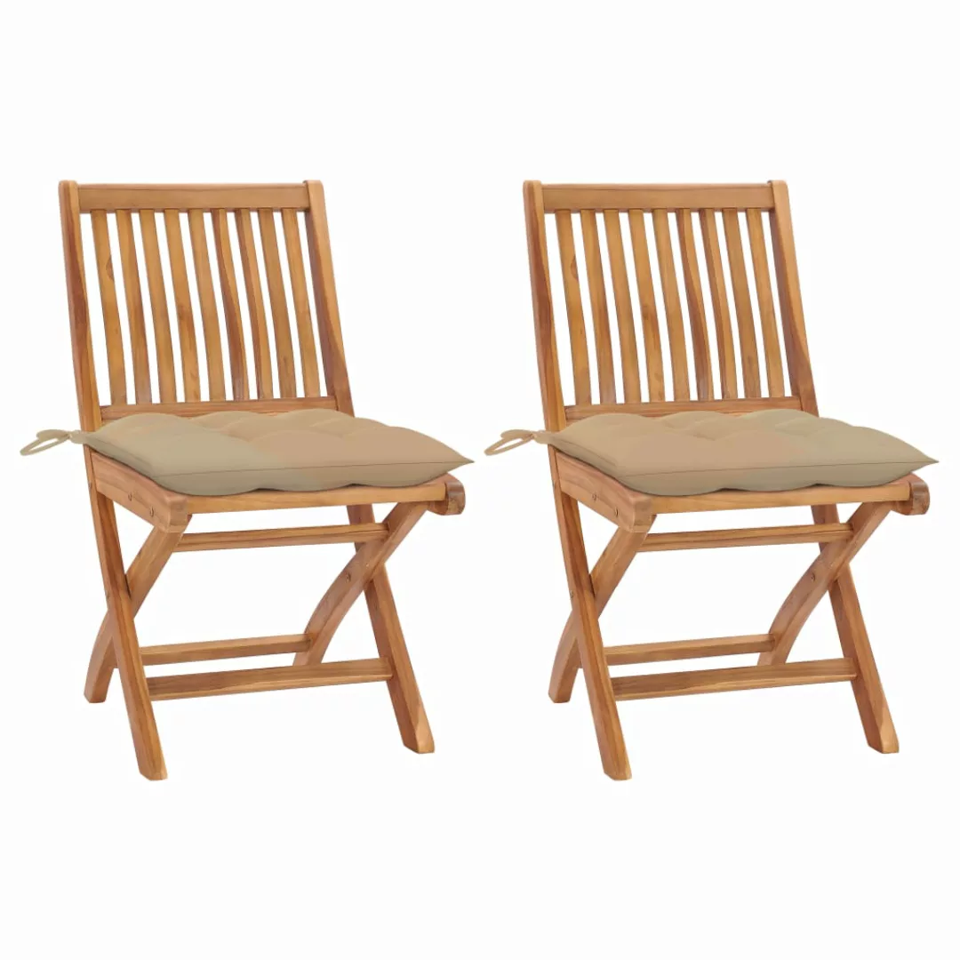 Gartenstühle 2 Stk. Mit Beige Kissen Massivholz Teak günstig online kaufen