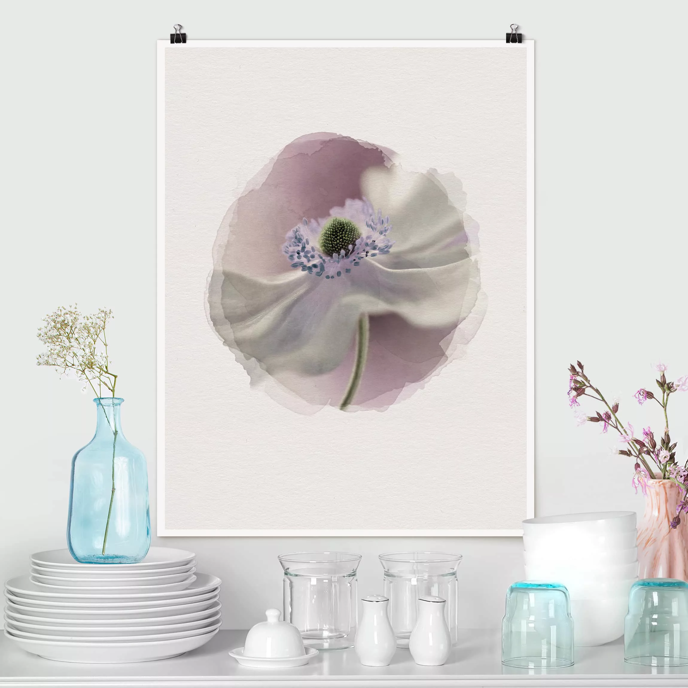 Poster Blumen - Hochformat Wasserfarben - Anemonenbrise günstig online kaufen