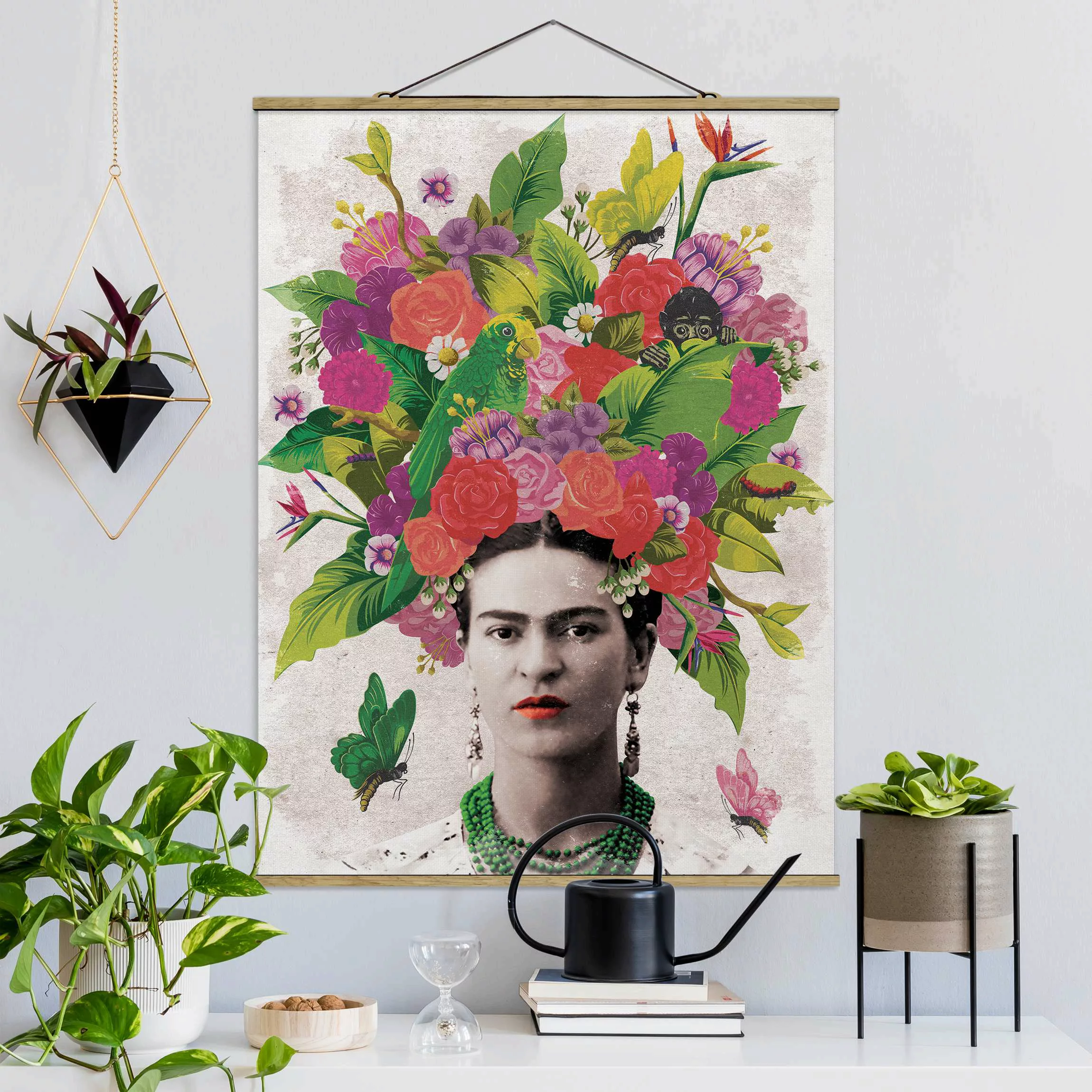 home24 Stoffbild Frida Kahlo Blumenportrait günstig online kaufen