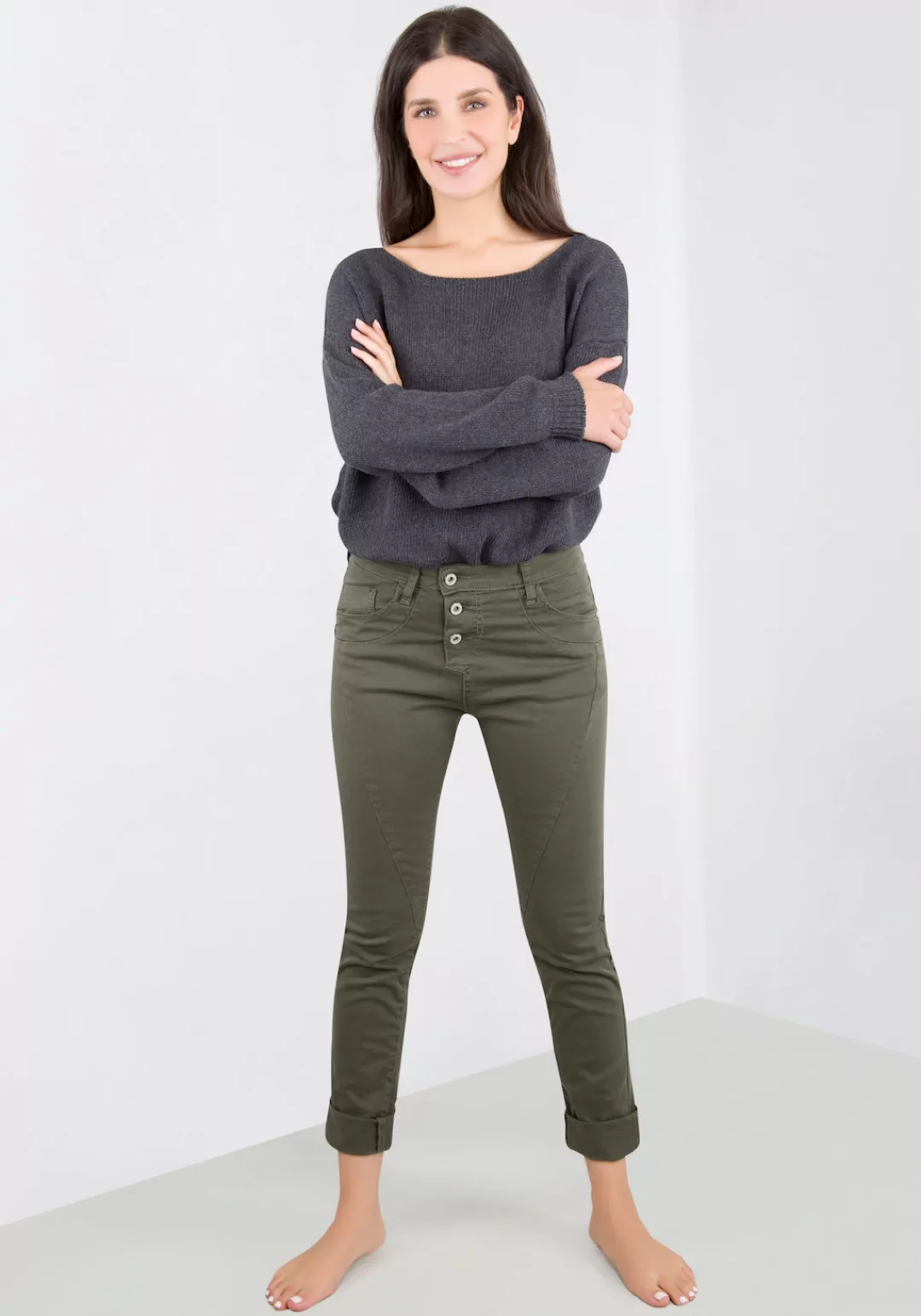 Please Jeans Röhrenhose, Mit besonderer Knöpfung günstig online kaufen