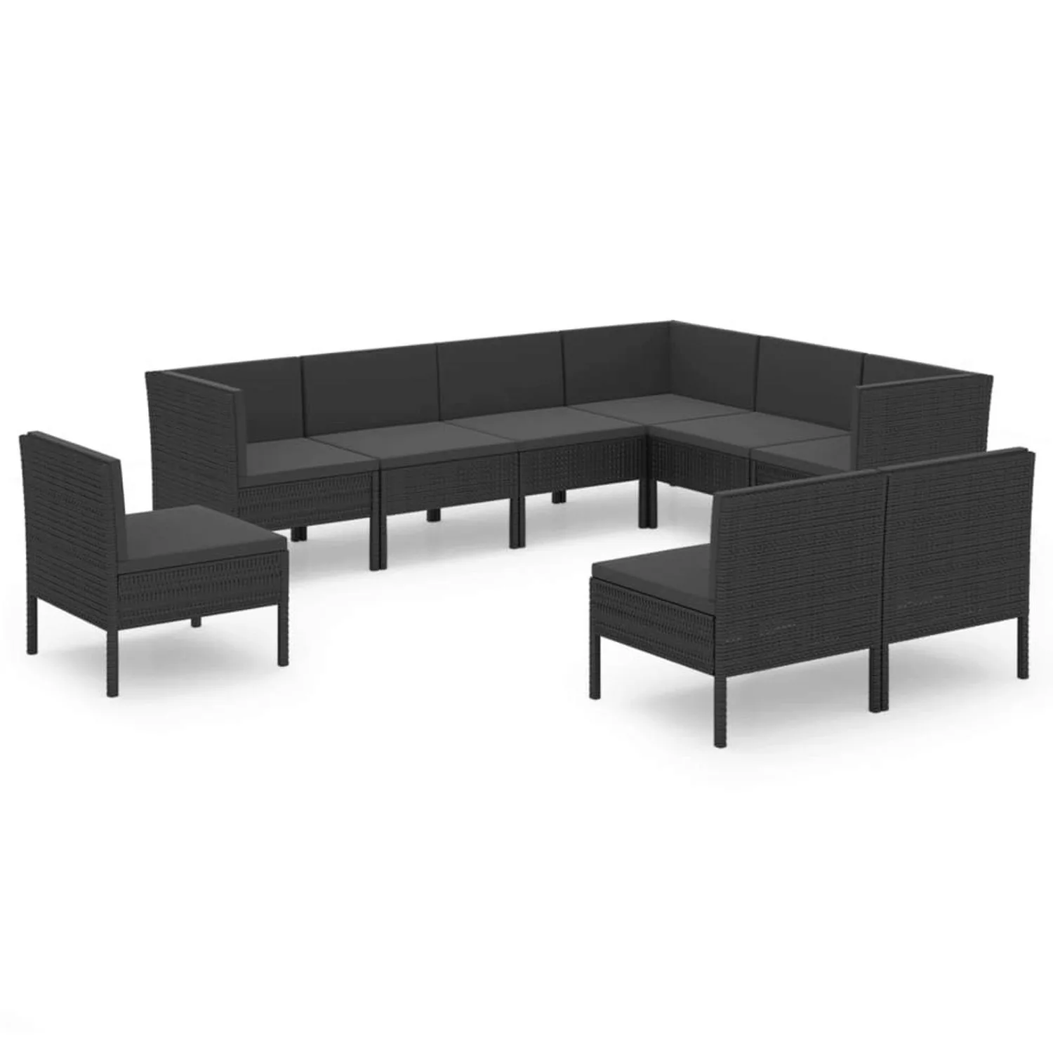 9-tlg. Garten-lounge-set Mit Auflagen Poly Rattan Schwarz günstig online kaufen