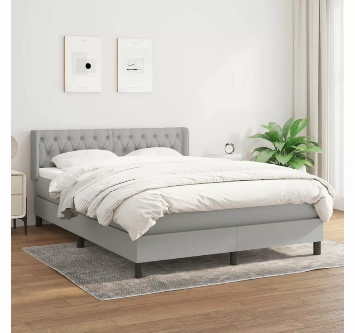 furnicato Bett Boxspringbett mit Matratze Hellgrau 140x190 cm Stoff günstig online kaufen