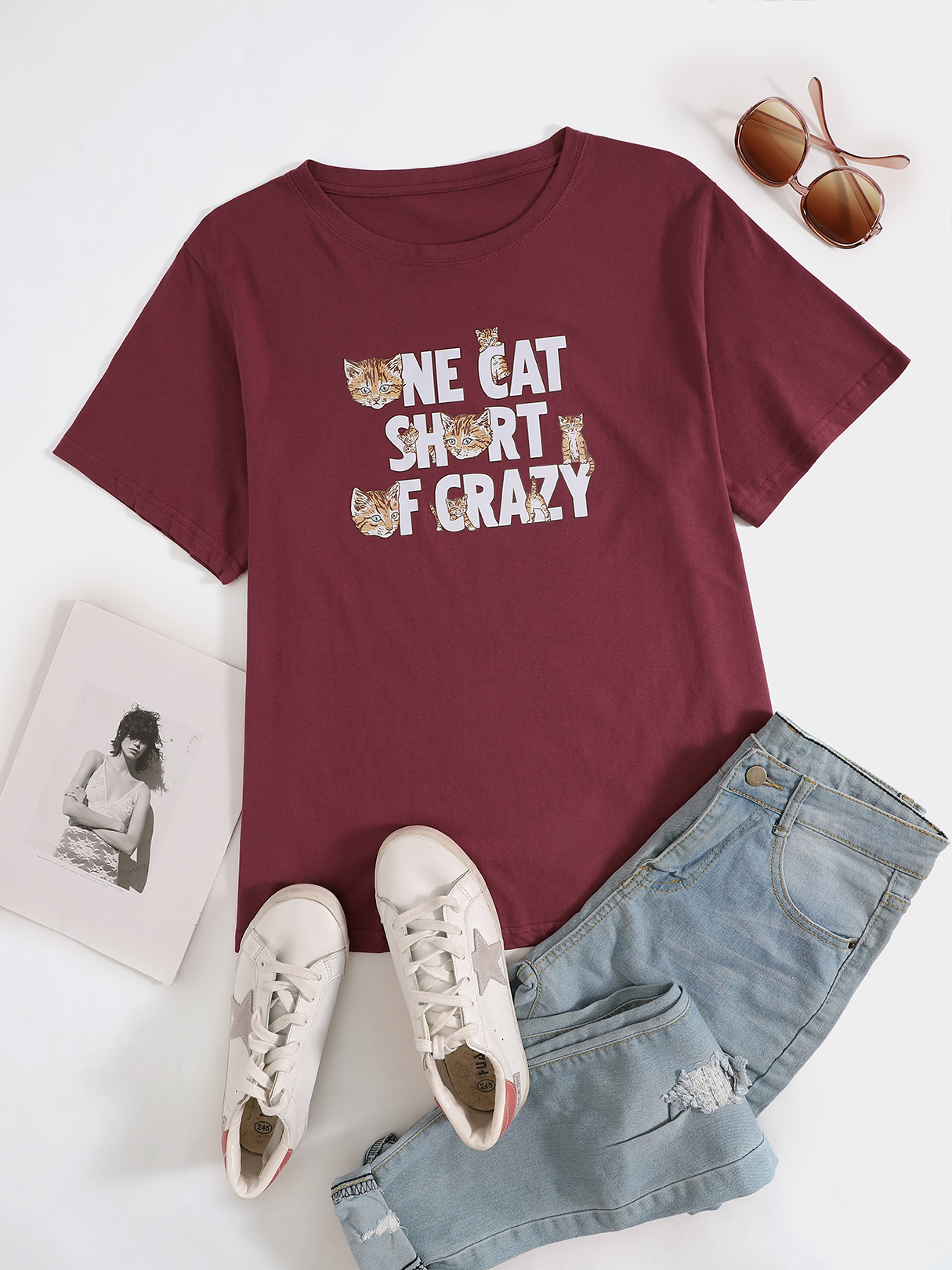 Plus Size Rundhalsausschnitt Buchstabe Kurze Ärmel T-Shirt günstig online kaufen