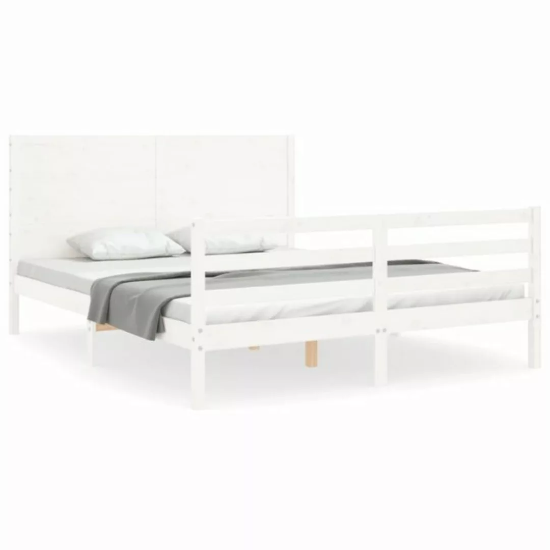 vidaXL Bettgestell Massivholzbett mit Kopfteil Weiß 160x200 cm Bett Bettges günstig online kaufen