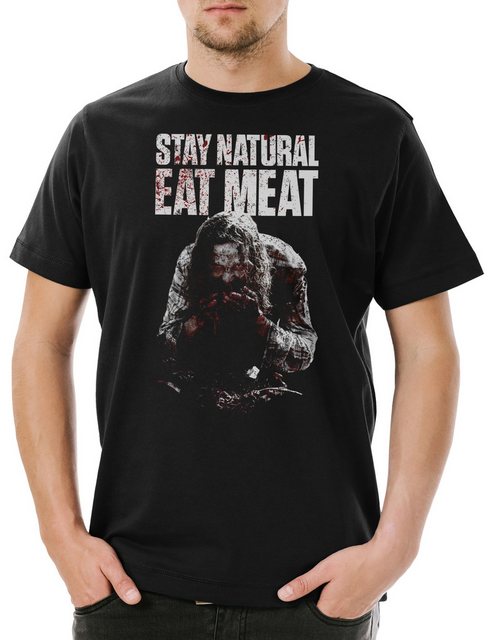 Urban Backwoods Print-Shirt Stay Natural Eat Meat Herren T-Shirt Bloody Blu günstig online kaufen