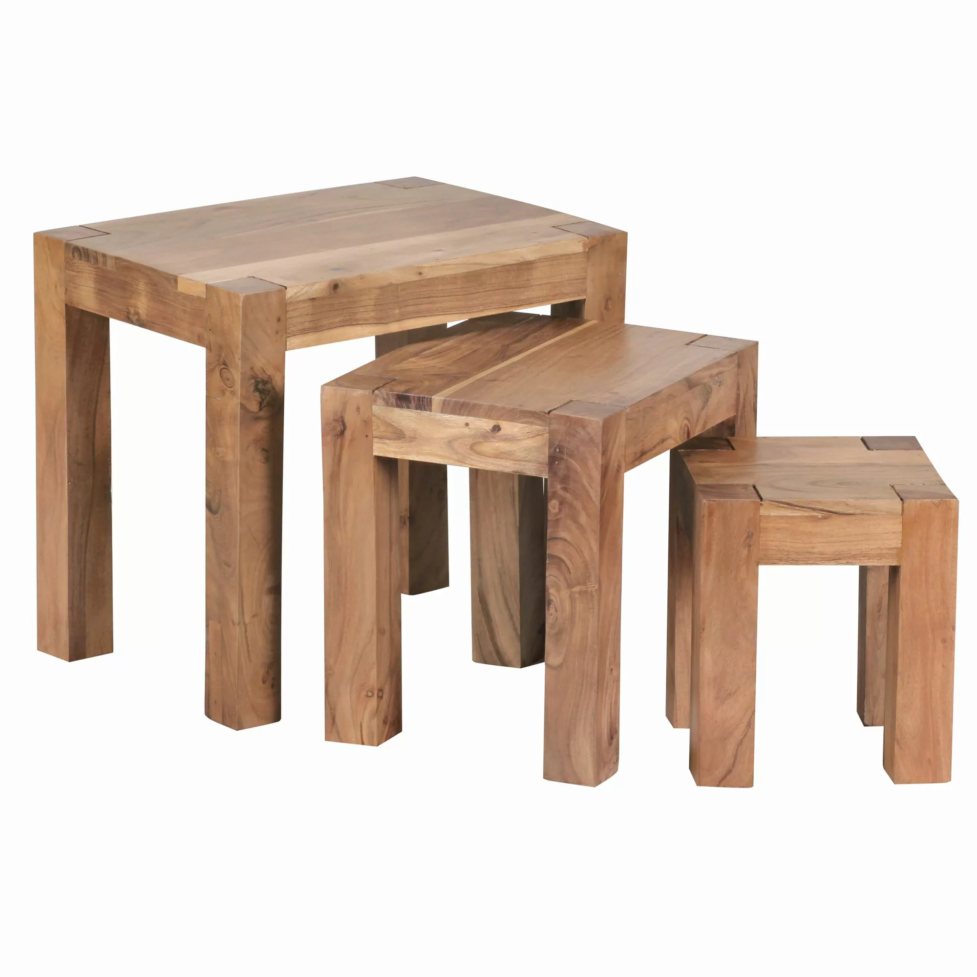3er Set MUMBAI Satztisch Massiv-Holz Akazie Wohnzimmer-Tisch Landhaus-Stil günstig online kaufen