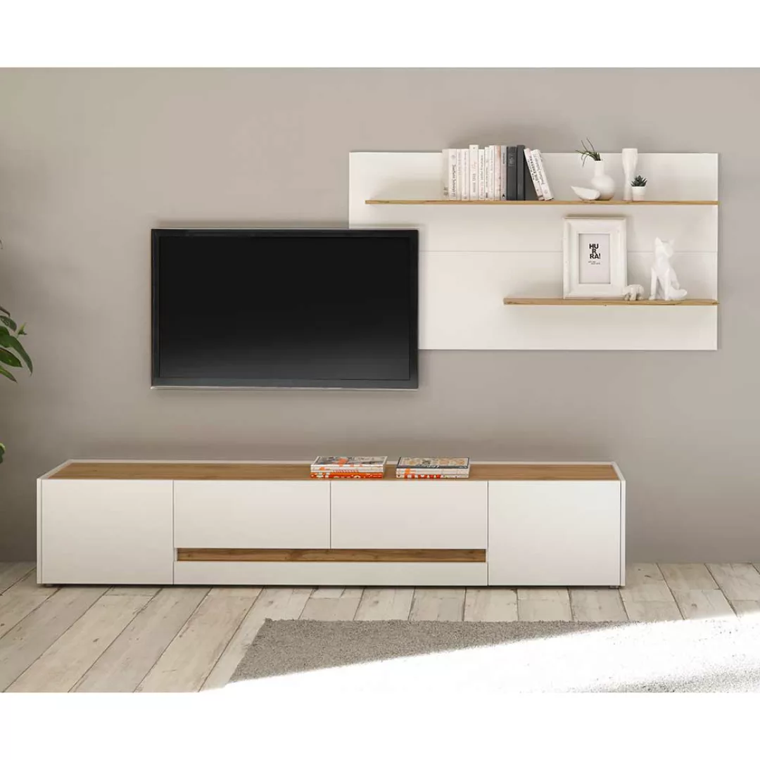 TV Wohnwand in Wildeichefarben und Weiß melaminbeschichtet (zweiteilig) günstig online kaufen