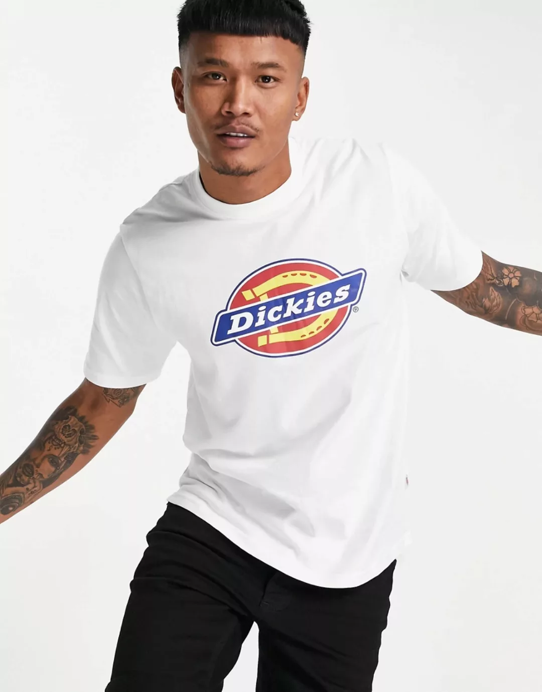 Dickies – T-Shirt mit kultigem Hufeisen-Logo in Weiß günstig online kaufen