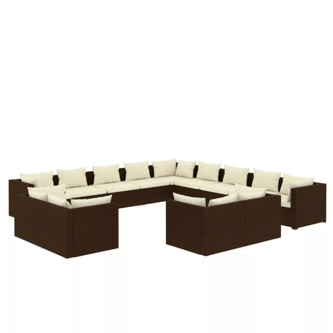 Vidaxl 13-tlg. Garten-lounge-set Mit Kissen Braun Poly Rattan günstig online kaufen