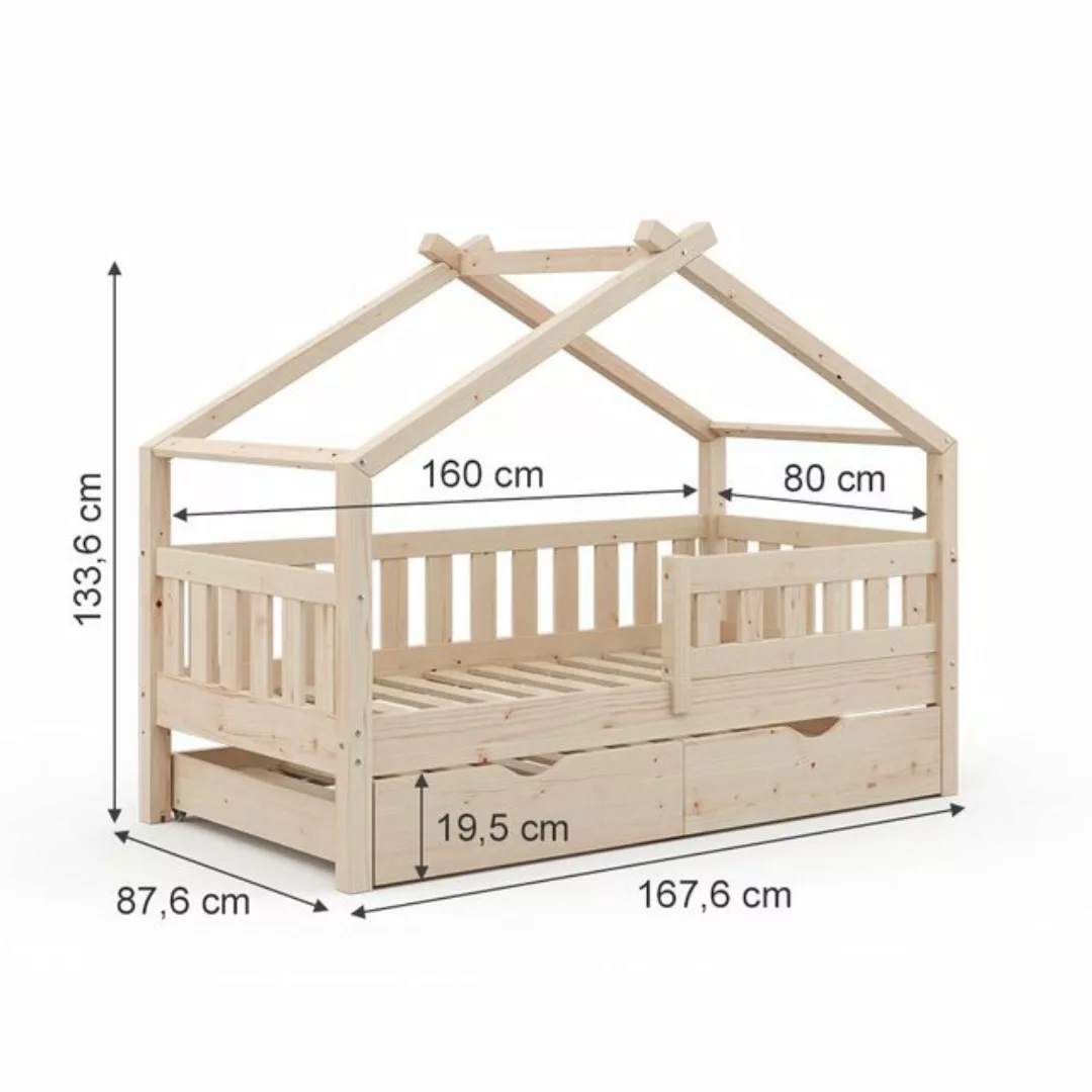 VitaliSpa® Kinderbett Hausbett Gästebett 80x160cm DESIGN Natur Matratze günstig online kaufen