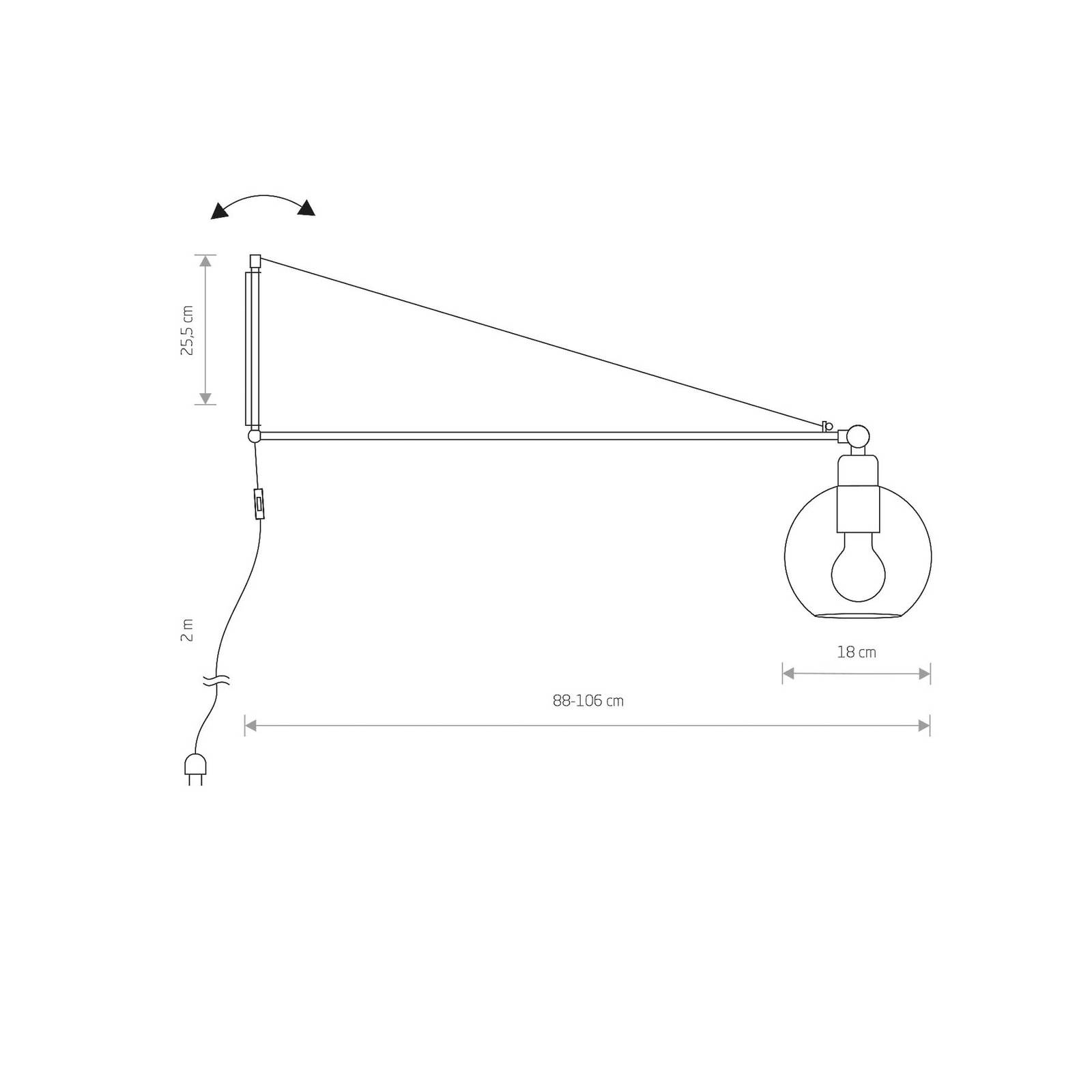 Wandleuchte Crane mit Kabel und ausladendem Arm günstig online kaufen