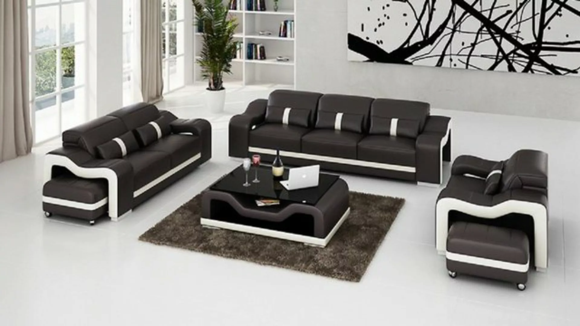 JVmoebel Sofa Schwarz-weiße Sofagarnitur 3+1+1 Sitzer Stilvolle Designermöb günstig online kaufen