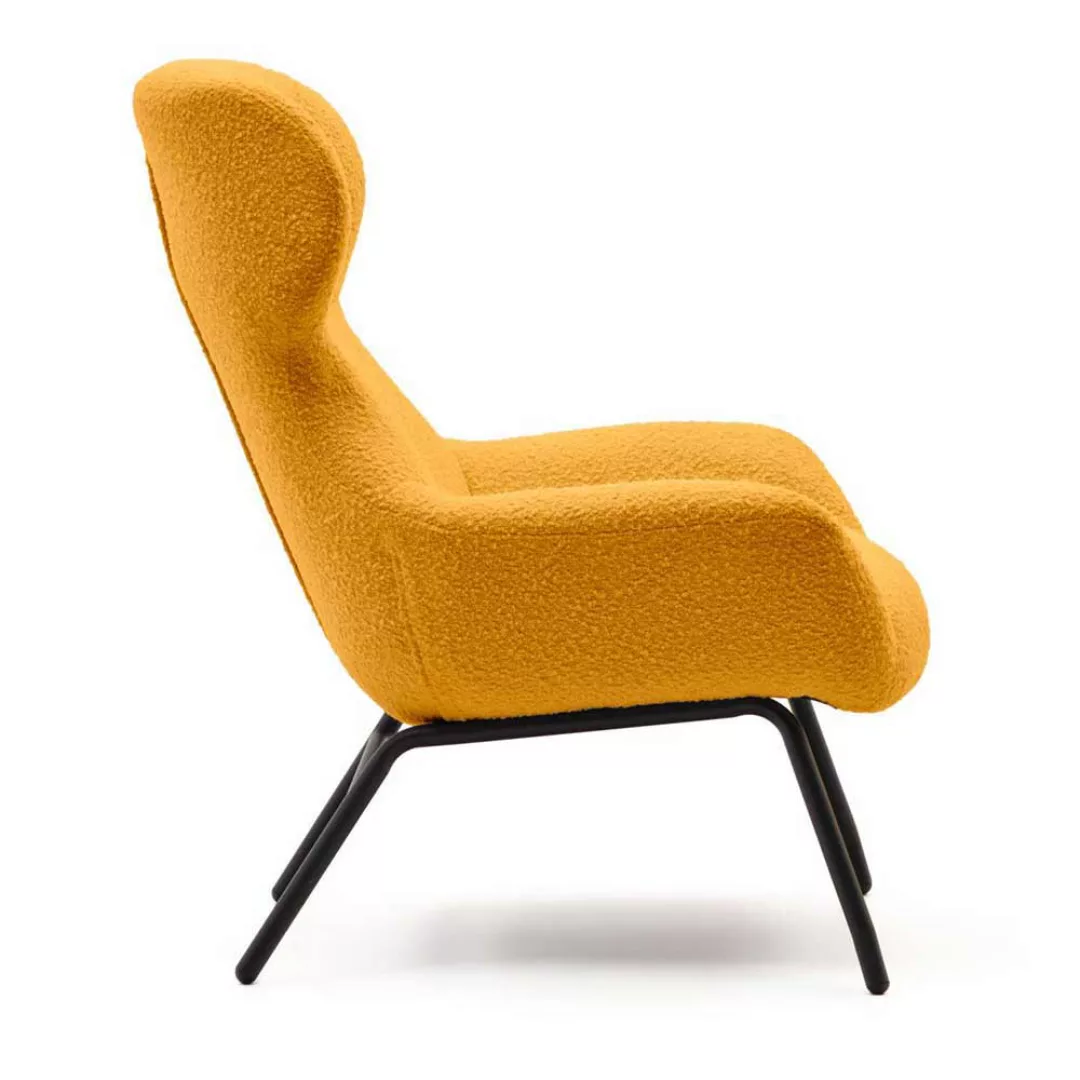 Sessel Senfgelb modern im Skandi Design Boucle Stoff und Metall günstig online kaufen