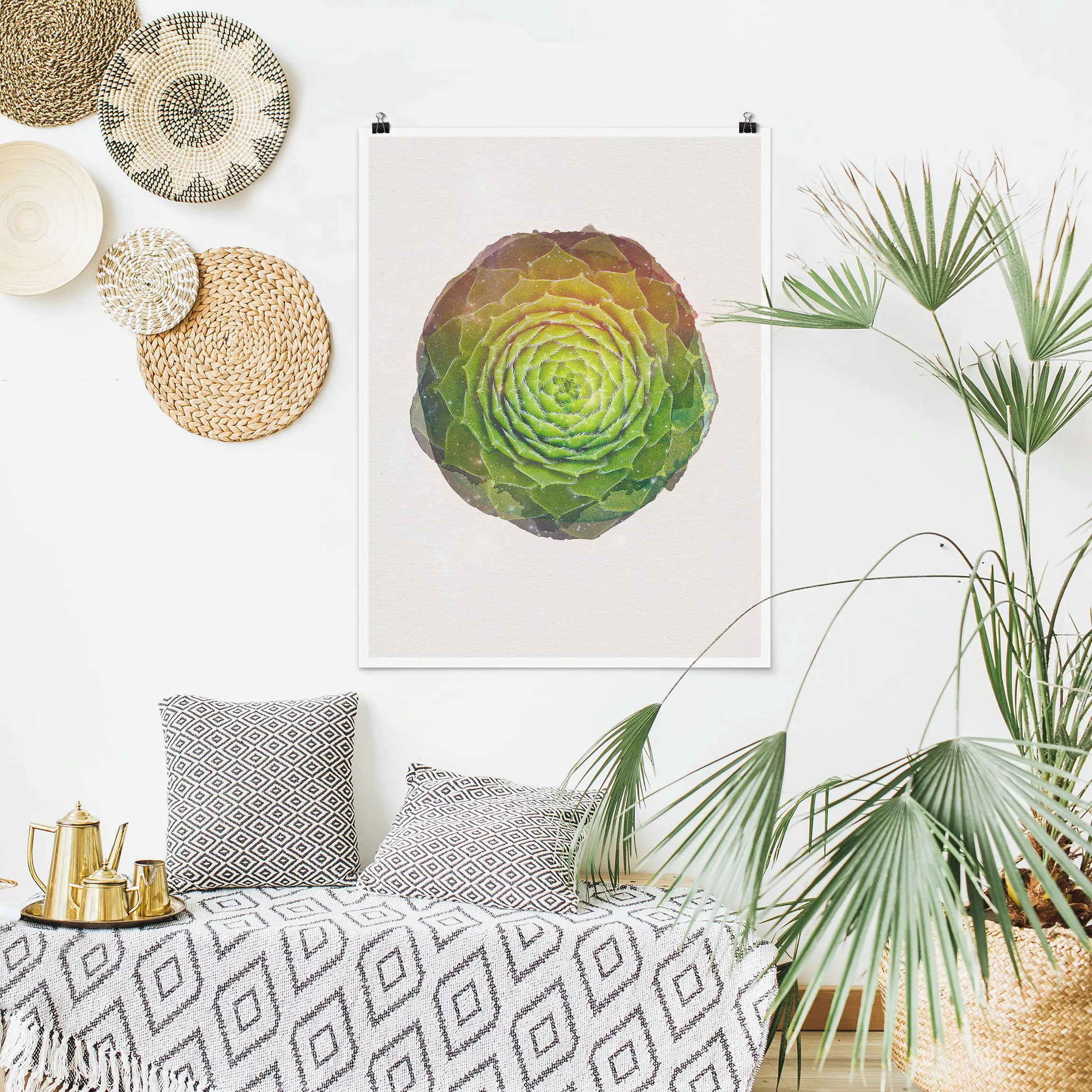 Poster Blumen - Hochformat Wasserfarben - Mandala Sukkulente günstig online kaufen