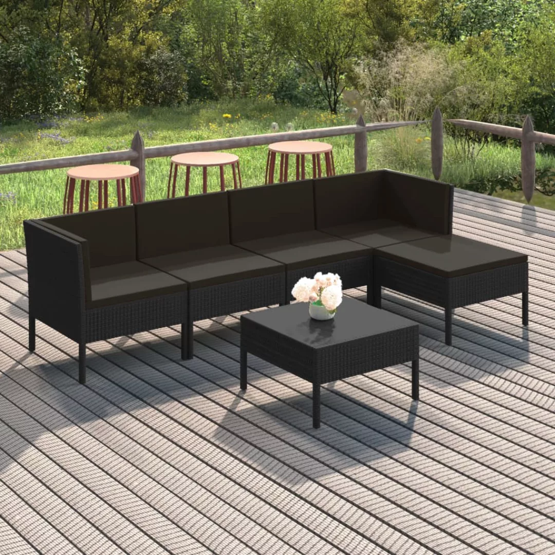 6-tlg. Garten-lounge-set Mit Auflagen Poly Rattan Schwarz günstig online kaufen