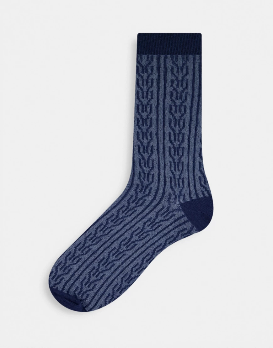 ASOS DESIGN – Knöchelsocken in Marineblau mit kleinem Zopfmuster günstig online kaufen