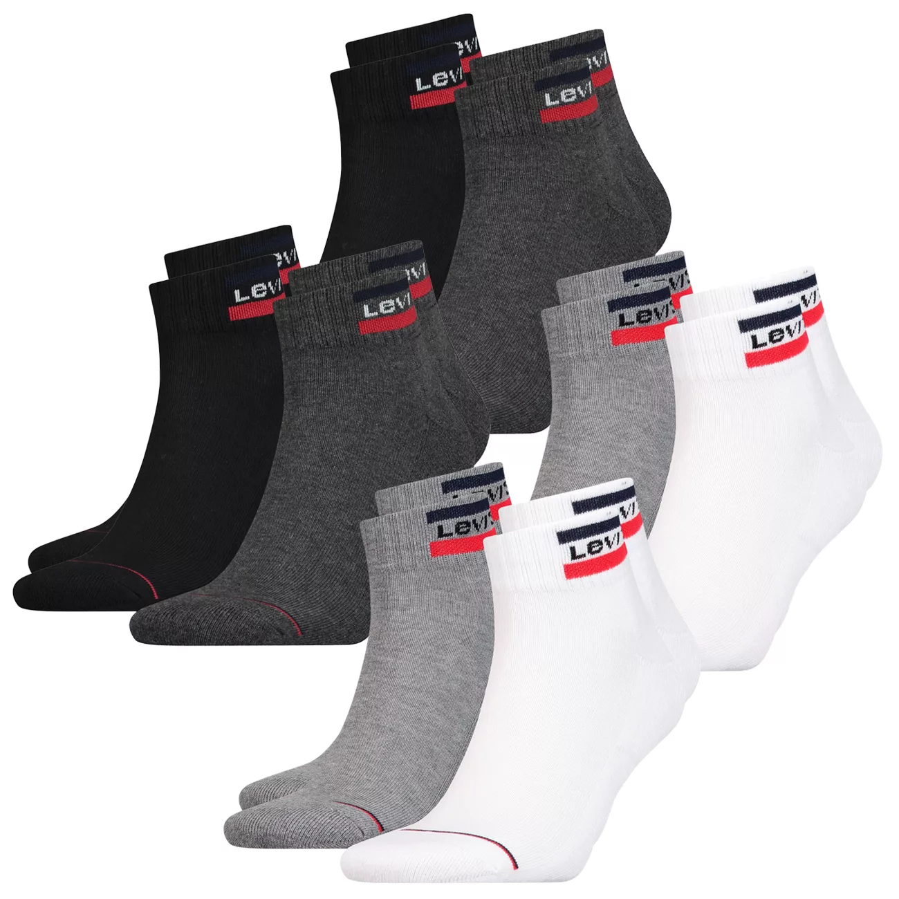 Levis Unisex Quarter Sportsocken Mid Cut Sportswear Logo 4er 6er 8er Multip günstig online kaufen