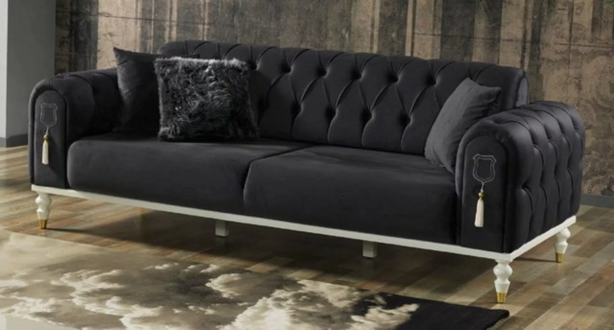 Casa Padrino Chesterfield-Sofa Luxus Chesterfield Schlafsofa Dunkelgrau / W günstig online kaufen