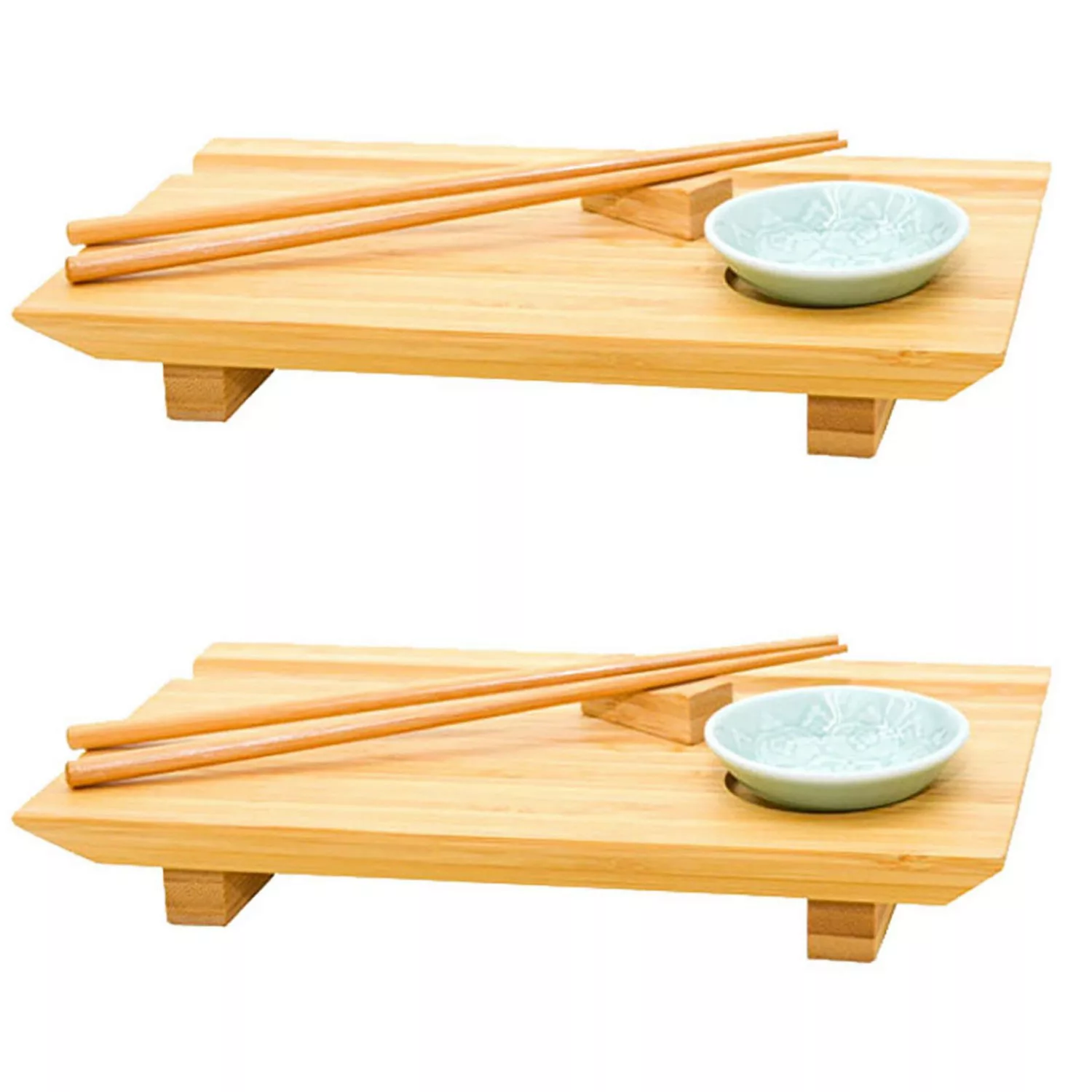 DuneDesign 2er Set Japanisches Sushi Brett 27 x 16 x 4 cm mit Schälchen günstig online kaufen