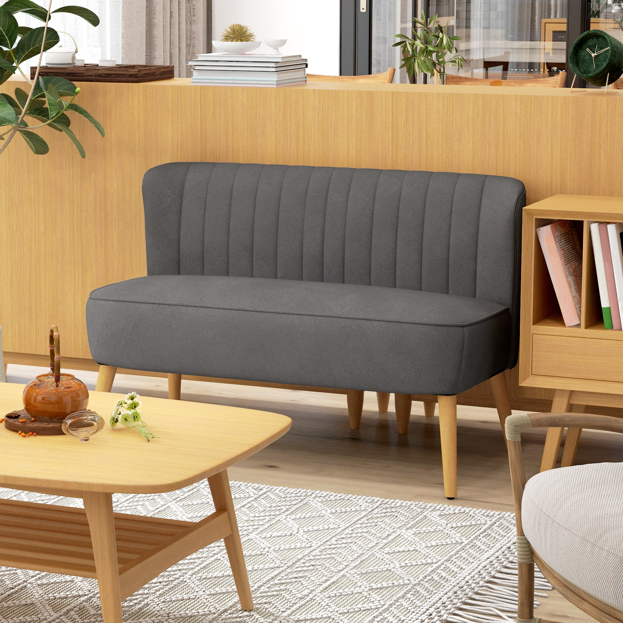 HOMCOM 2-Sitzer Sofa  Zweisitzer Loveseat mit Leinenoptik, Doppelsofa, Holz günstig online kaufen