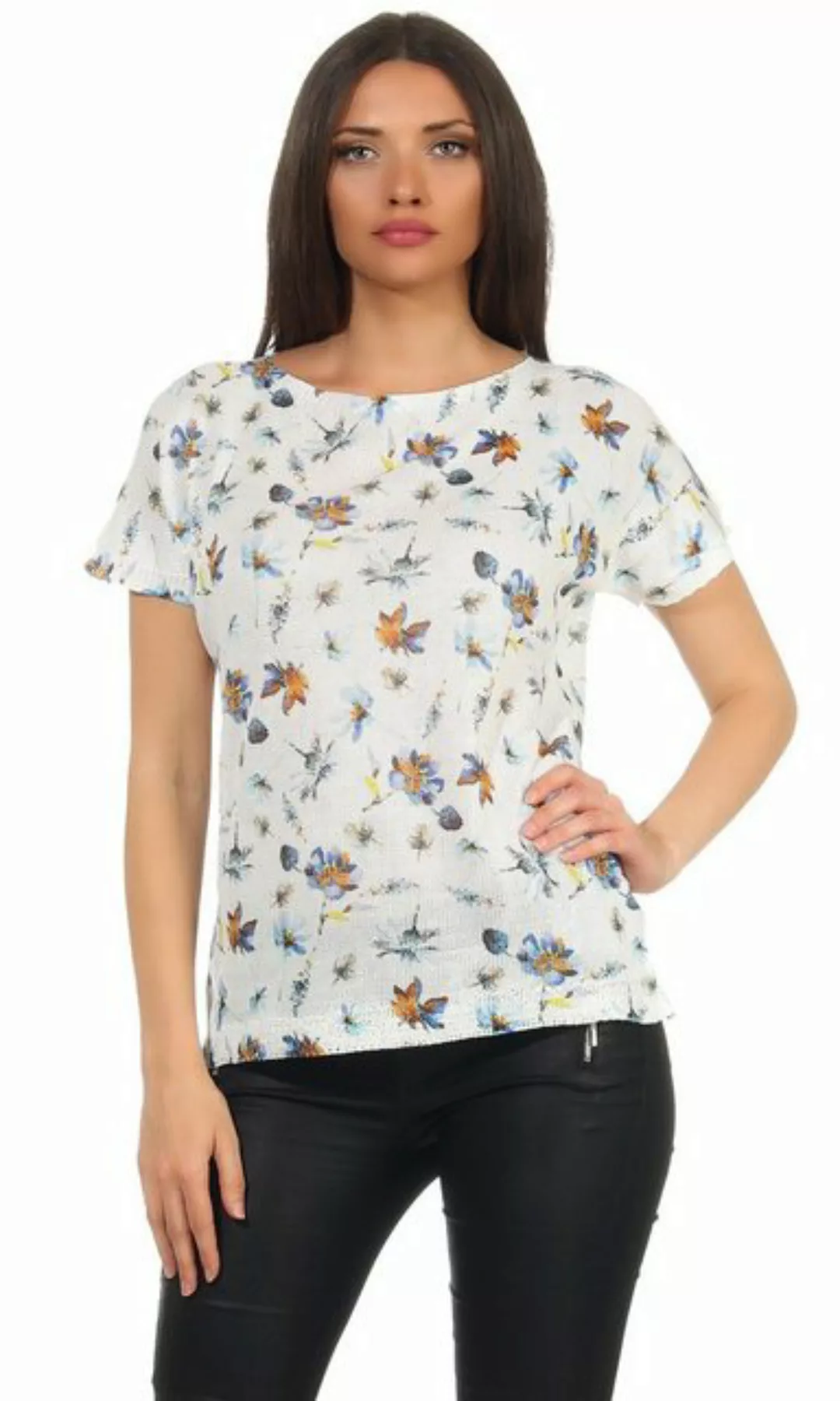 Mississhop Print-Shirt Damen weißes Shirt mit Blumen Tshirt Bluse 320 günstig online kaufen