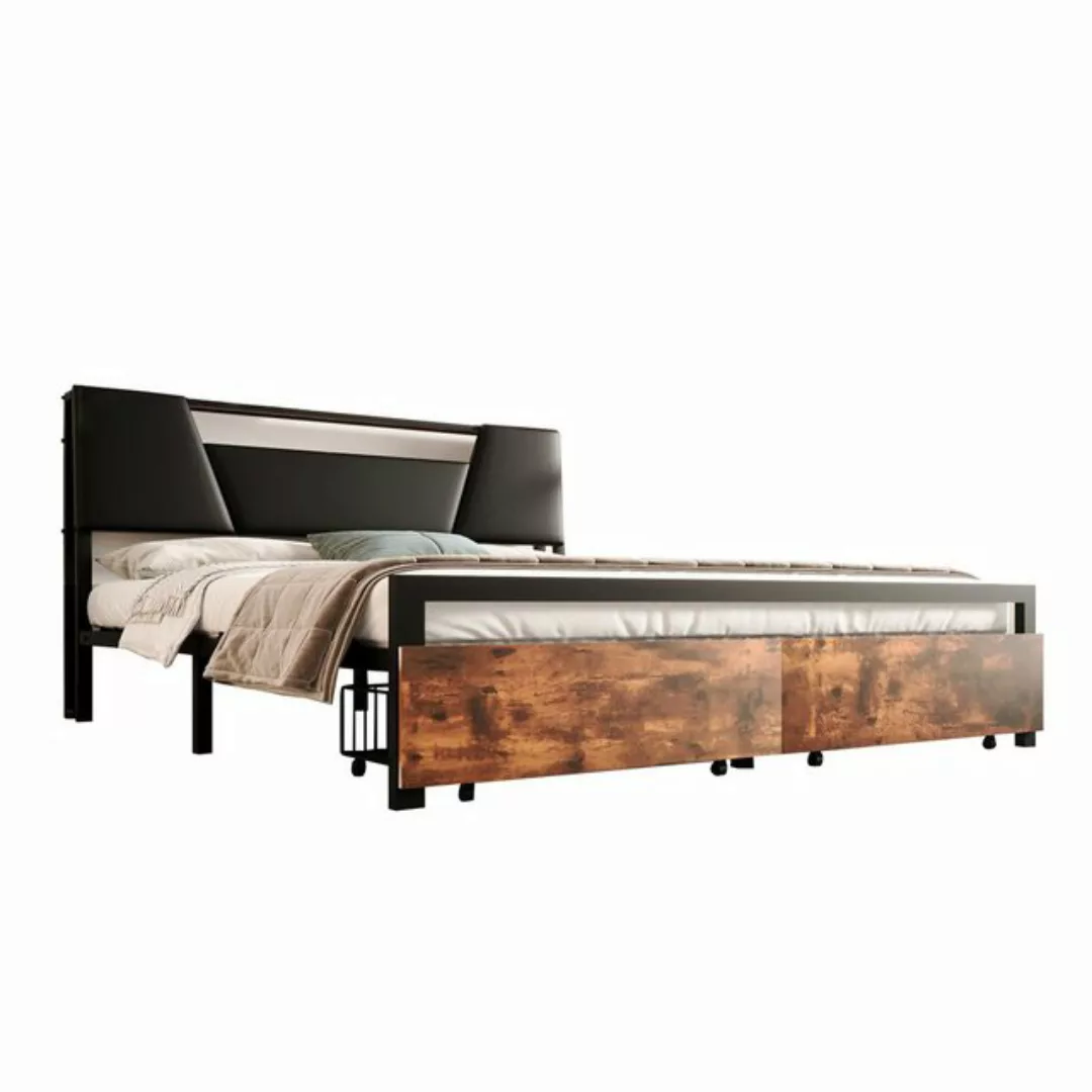 Flieks Metallbett, LED Metallbett Doppelbett 160x200cm mit USB-Aufladen und günstig online kaufen