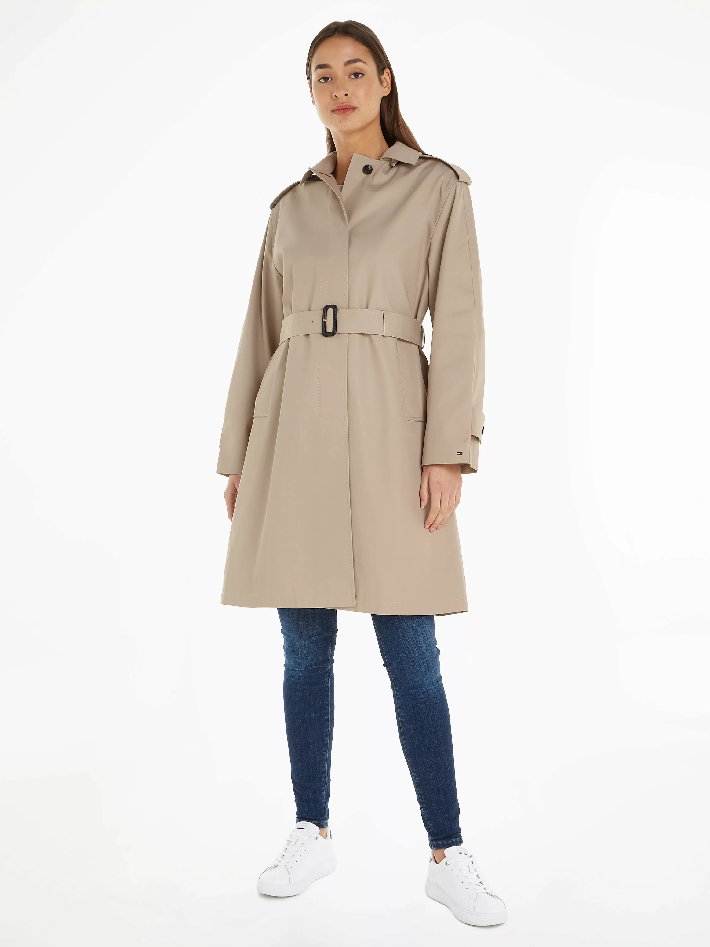 Tommy Hilfiger Kurzmantel "COTTON SB HOODED BELTED COAT", mit Logostickerei günstig online kaufen