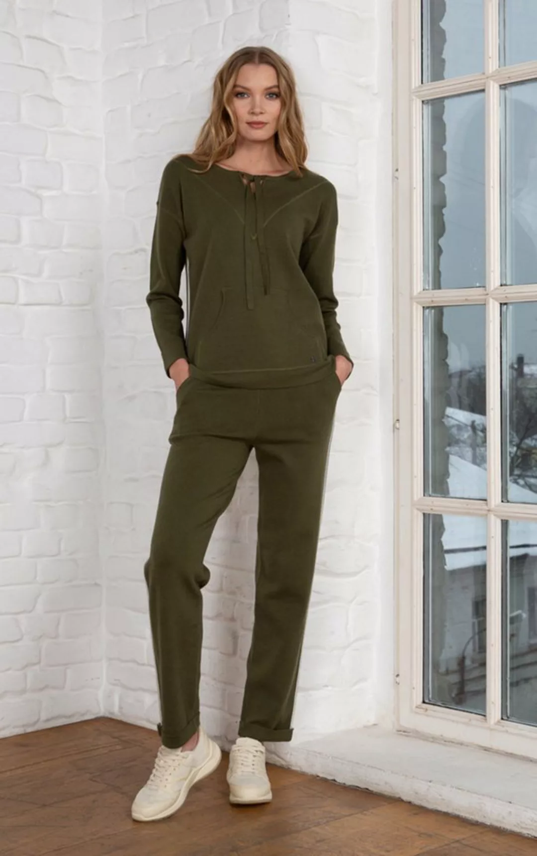 Passioni Strickhose in Khaki im sportlichen Stil günstig online kaufen