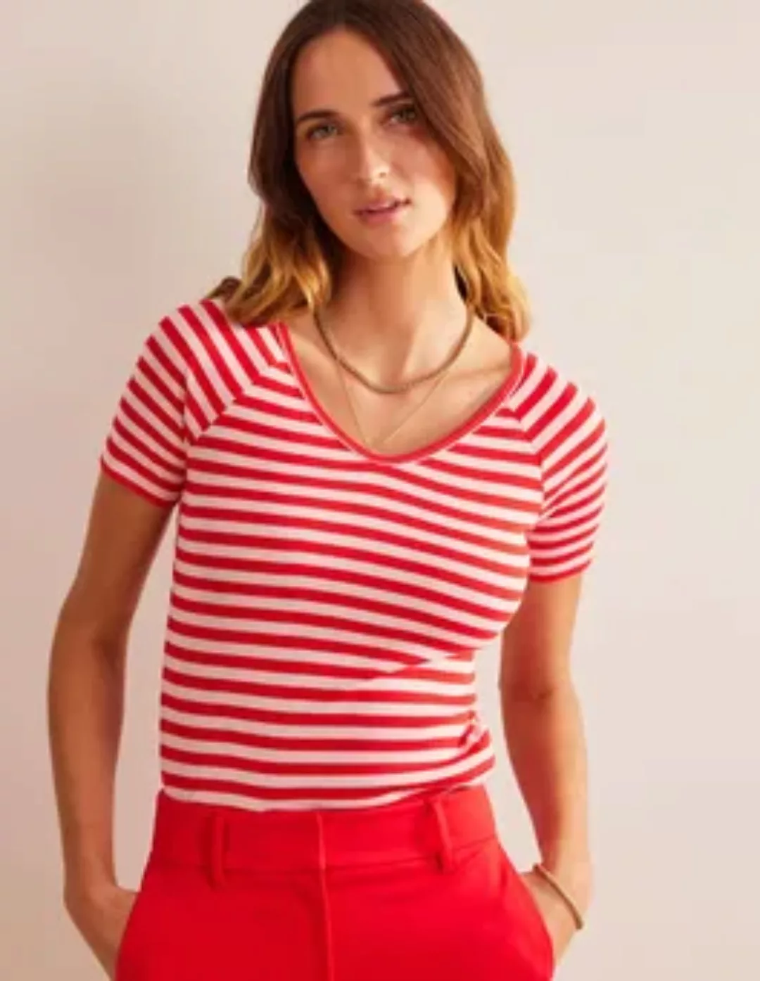 Ada Gestreiftes T-Shirt mit Rippstruktur Damen Boden, Pfirsichhaut, Peppero günstig online kaufen